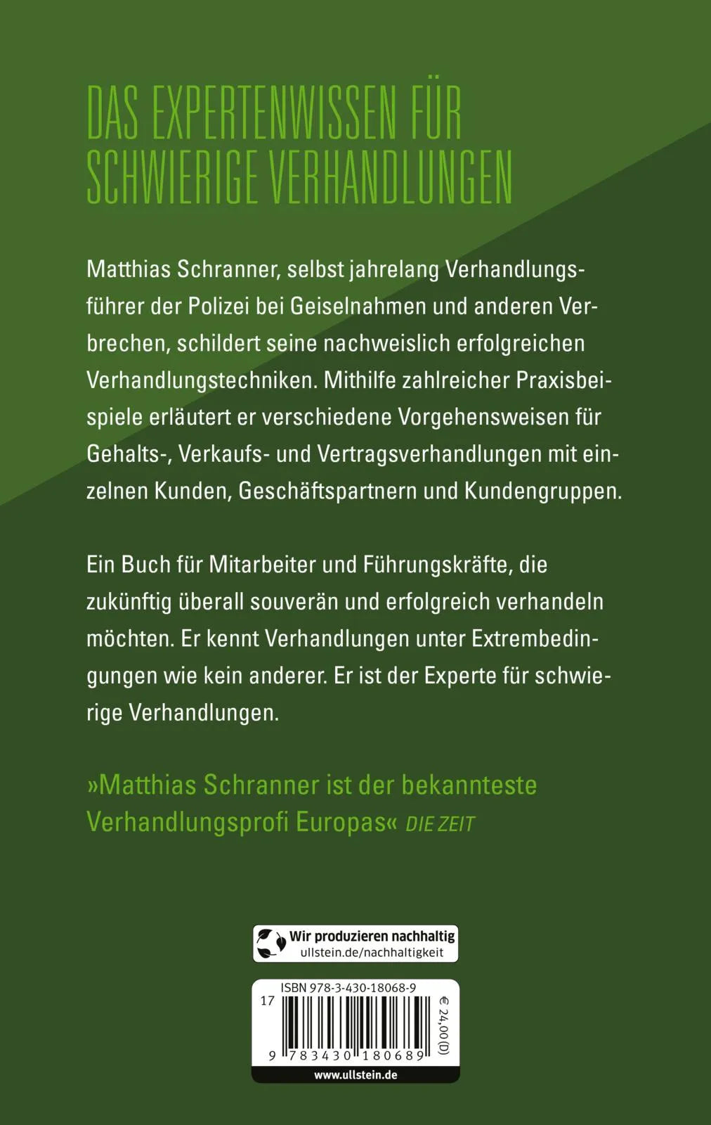Buchrückseite von 'Verhandeln im Grenzbereich' mit Klappentext - Paperback