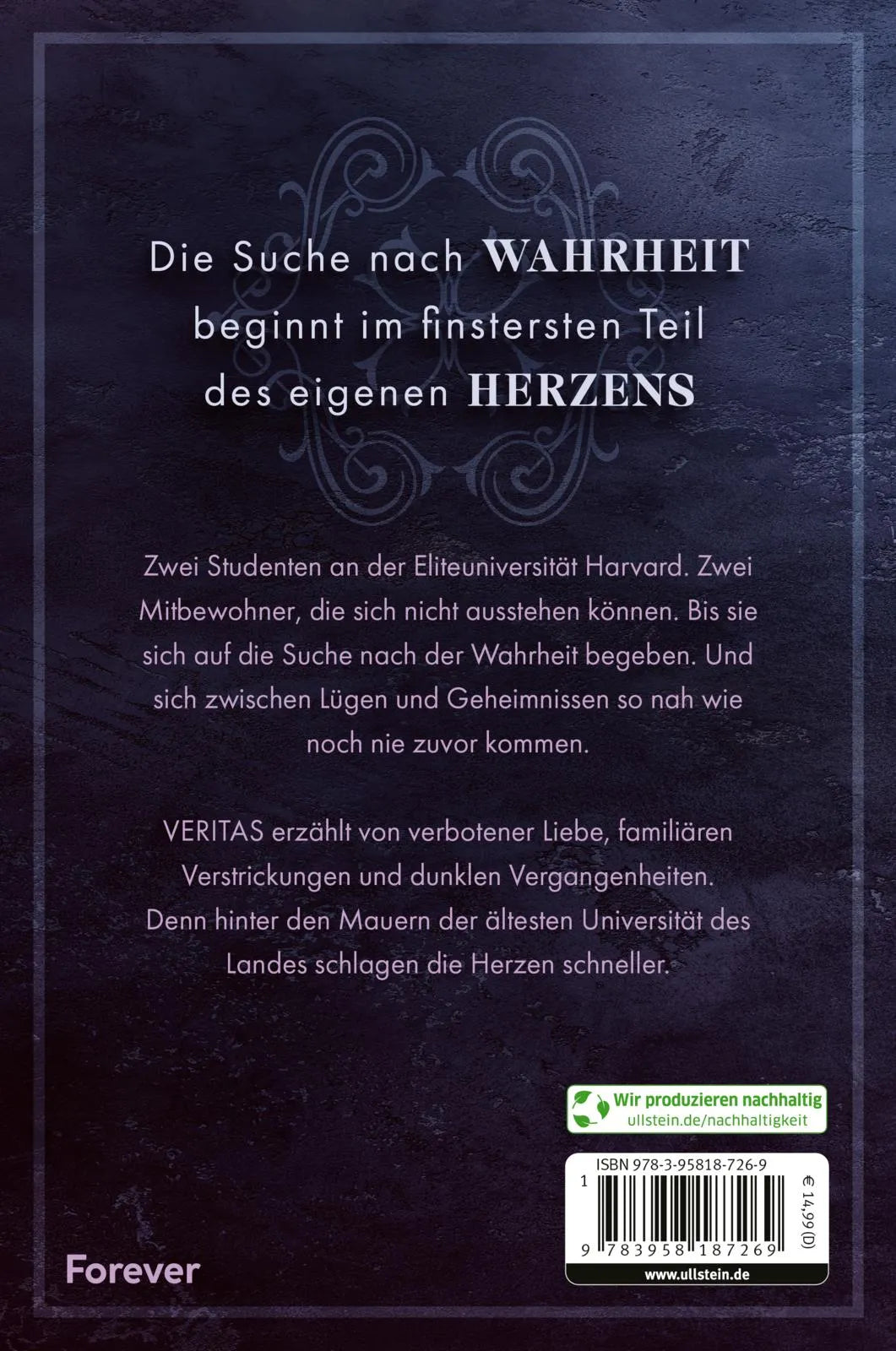 Buchrückseite von 'Veritas' mit Klappentext - Paperback