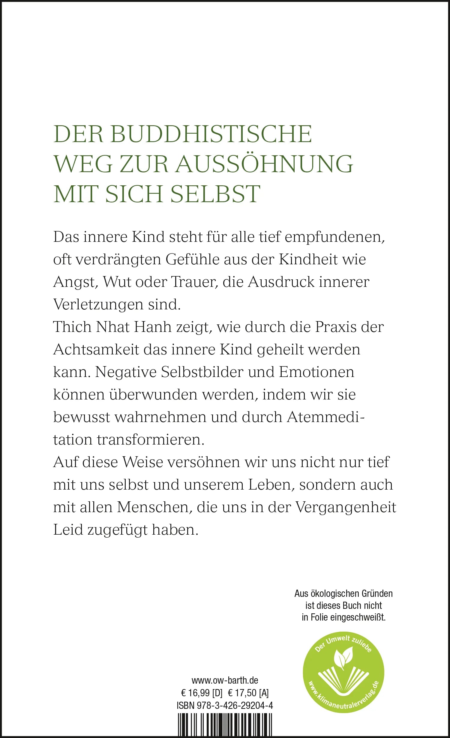Buchrückseite von 'Versöhnung mit dem inneren Kind' mit Klappentext - Gebundene Ausgabe