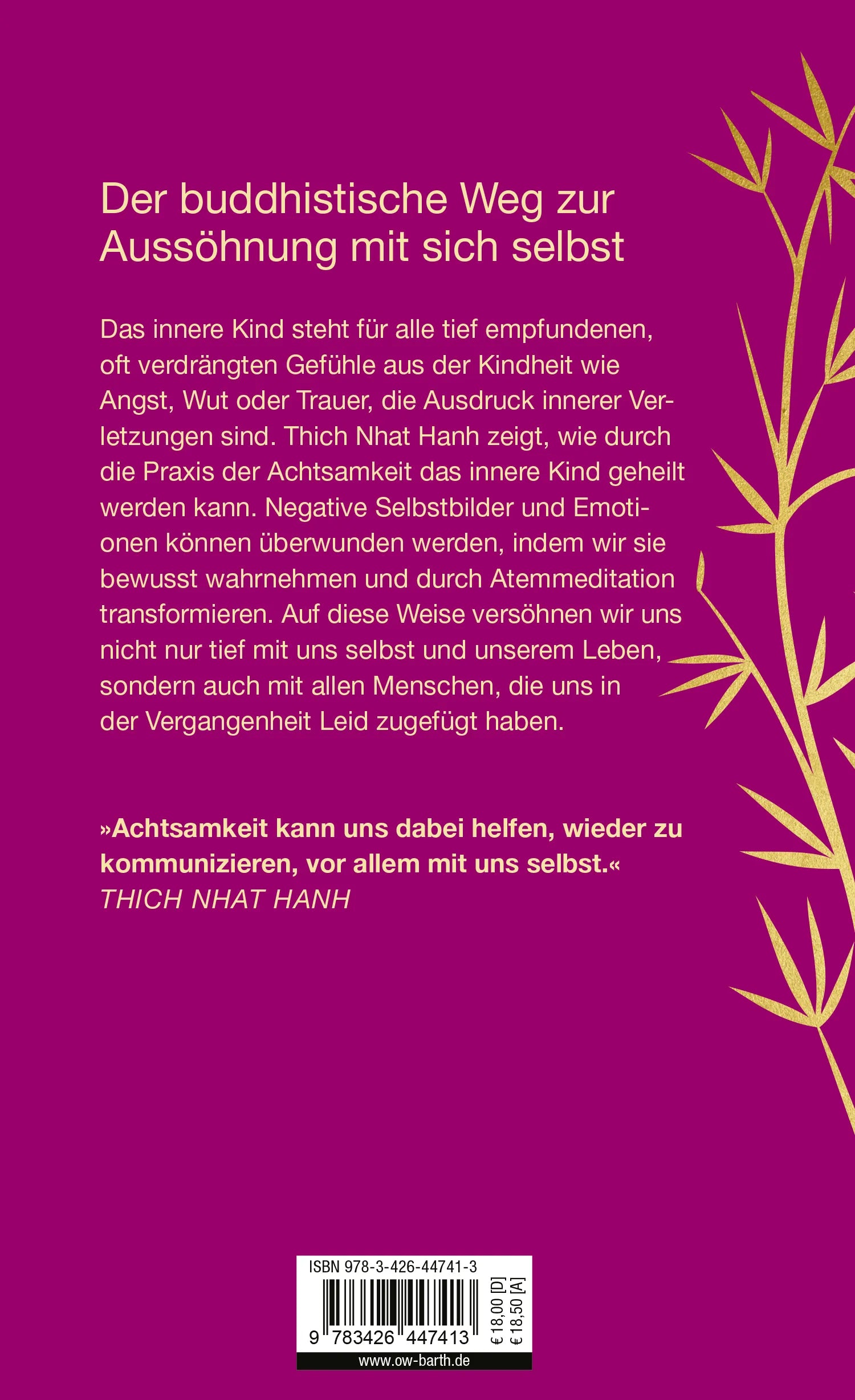 Buchrückseite von 'Versöhnung mit dem inneren Kind' mit Klappentext - Gebundene Ausgabe