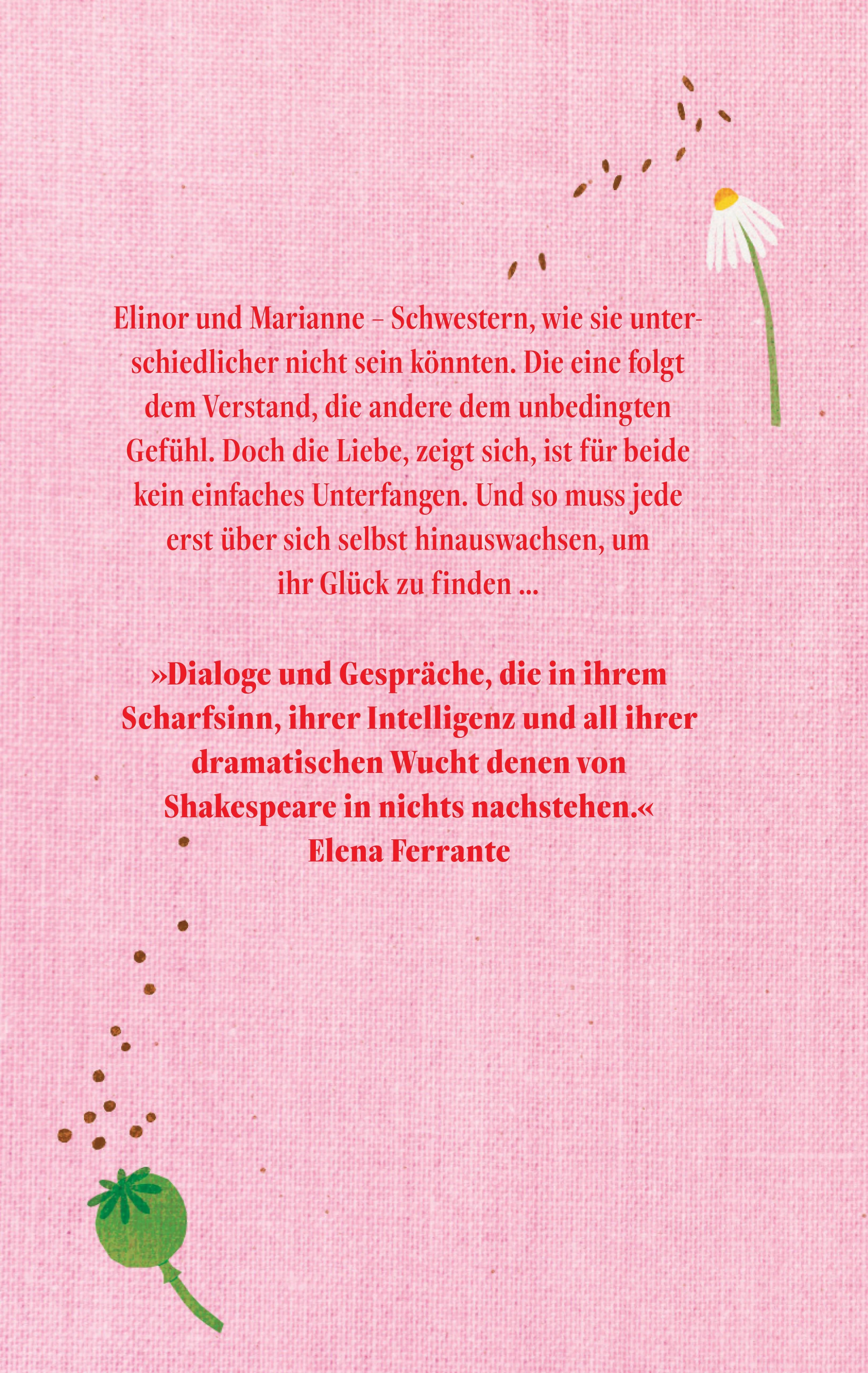Buchrückseite von 'Verstand und Gefühl' mit Klappentext - Gebundene Ausgabe