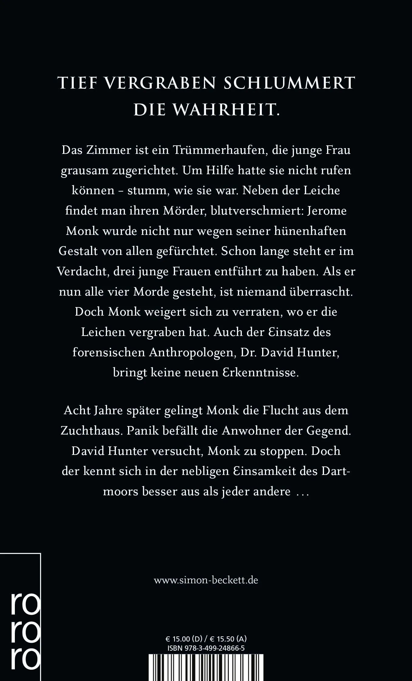 Buchrückseite von 'Verwesung' mit Klappentext - Taschenbuch