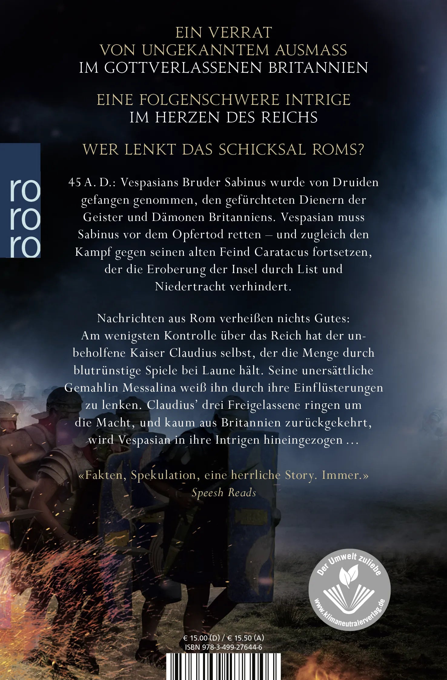 Buchrückseite von 'Vespasian: Das Blut des Bruders' mit Klappentext - Taschenbuch