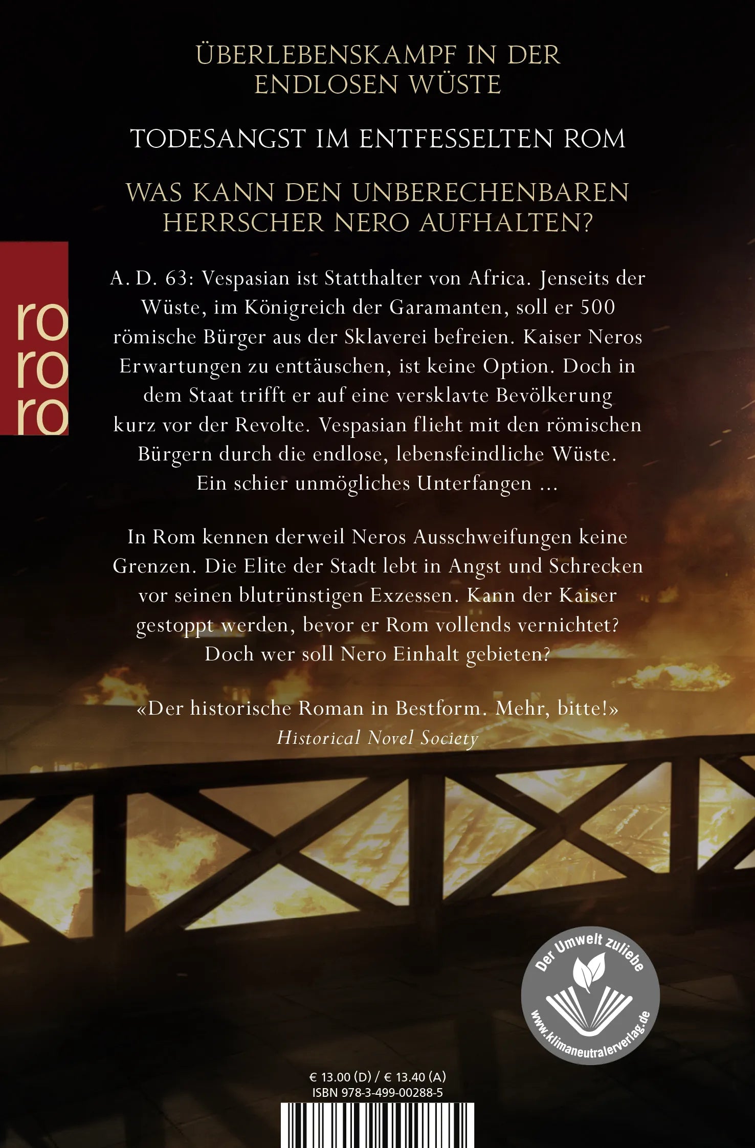 Buchrückseite von 'Vespasian: Das ewige Feuer' mit Klappentext - Taschenbuch