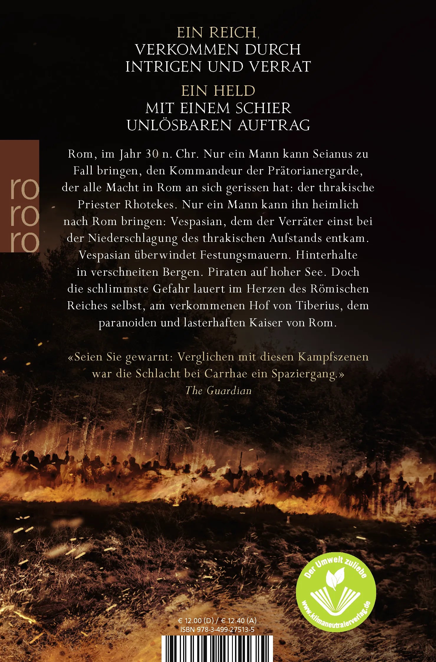 Buchrückseite von 'Vespasian. Das Tor zur Macht' mit Klappentext - Taschenbuch