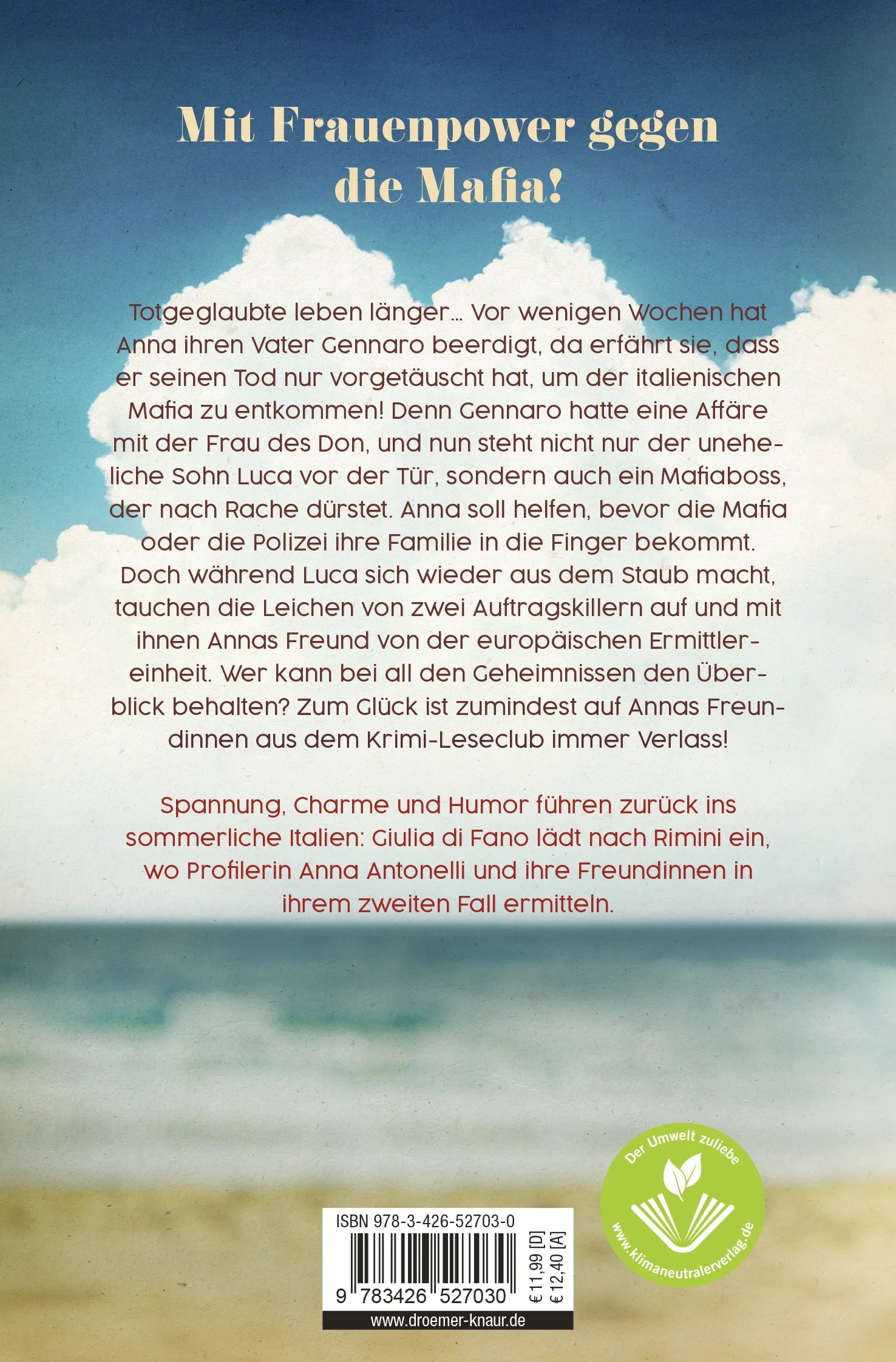 Buchrückseite von 'Vier Signoras und ein pikantes Geheimnis' mit Klappentext - Taschenbuch