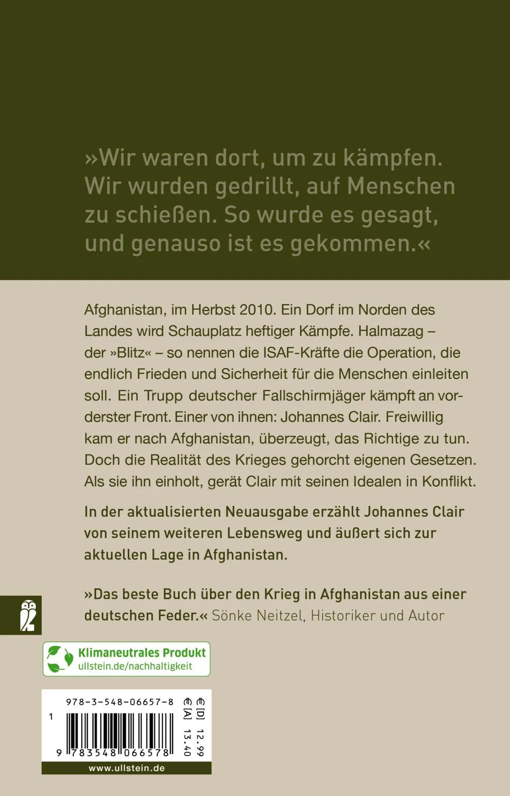 Buchrückseite von 'Vier Tage im November' mit Klappentext - Taschenbuch