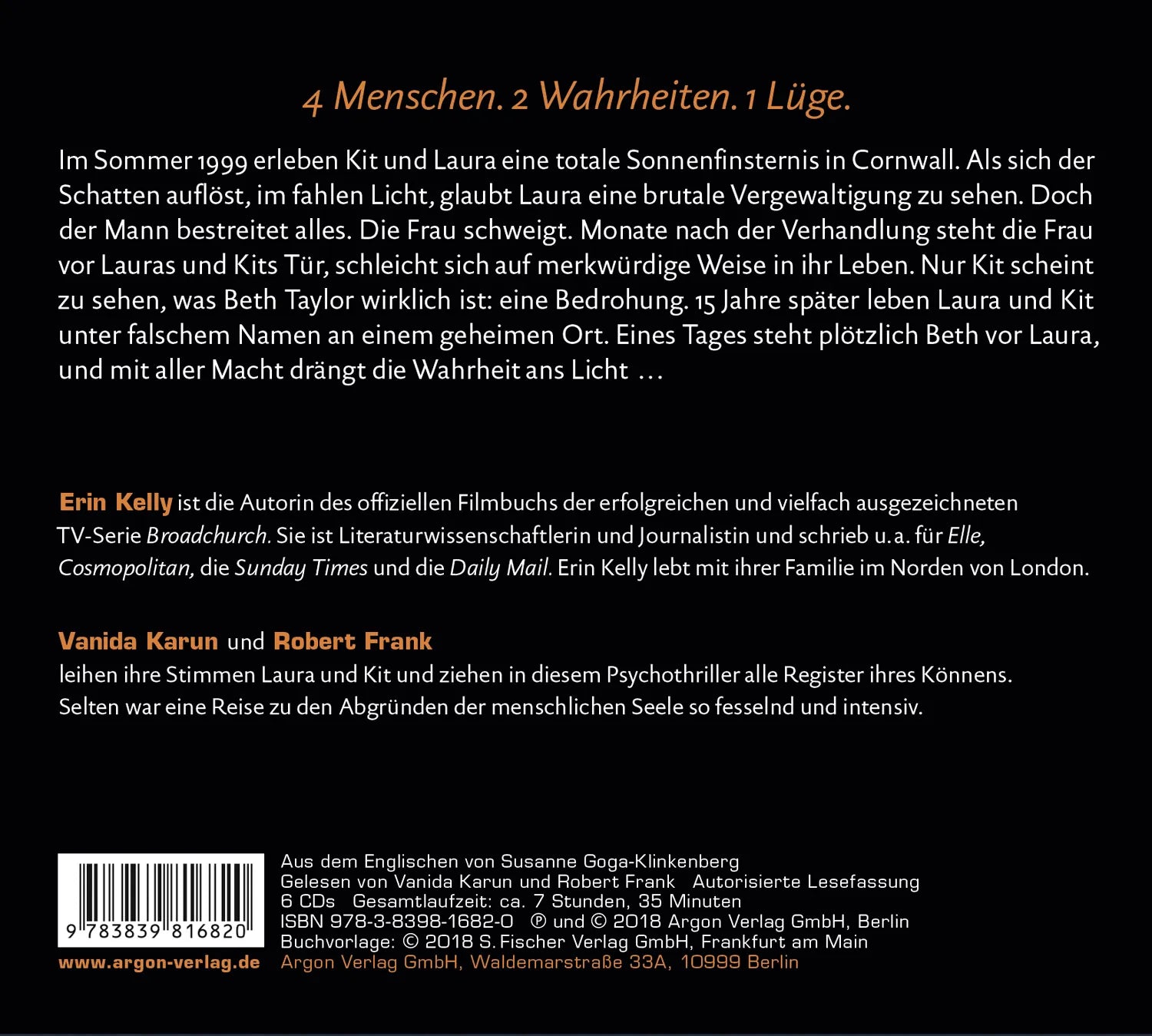 Buchrückseite von 'Vier.Zwei.Eins.' mit Klappentext - Hörbuch (CD)