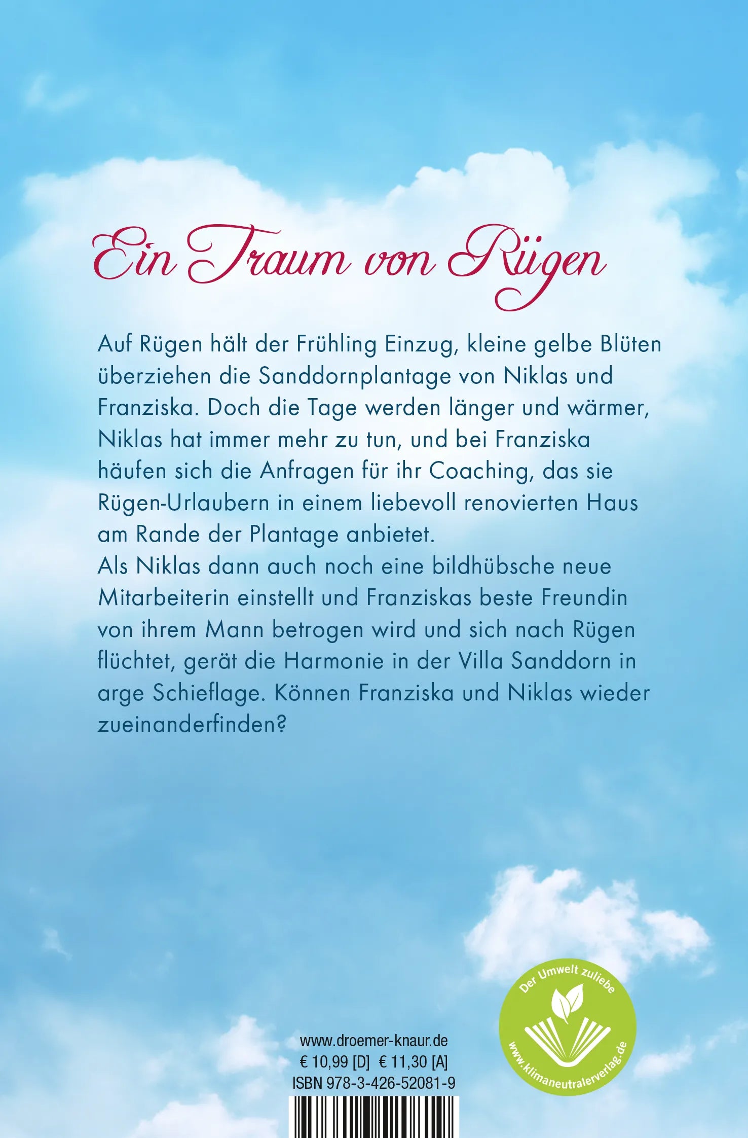 Buchrückseite von 'Villa Sanddorn' mit Klappentext - Taschenbuch