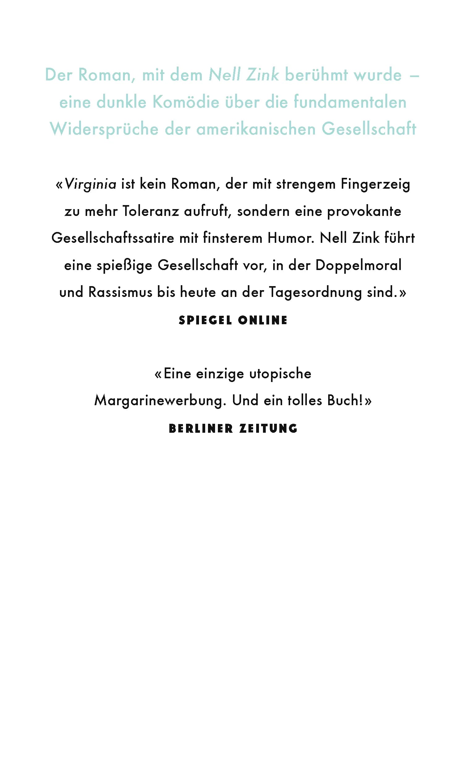Buchrückseite von 'Virginia' mit Klappentext - Gebundene Ausgabe