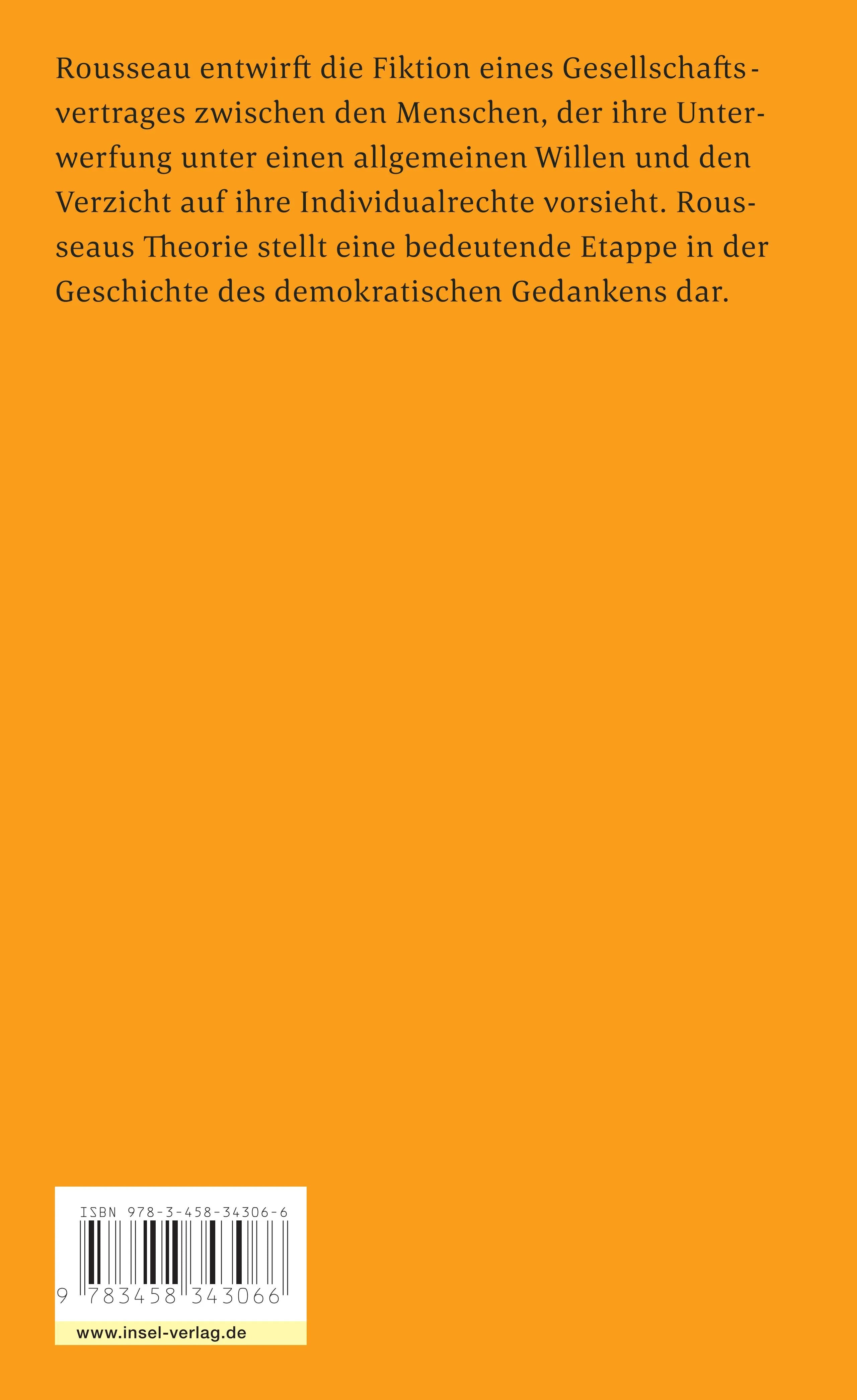 Buchrückseite von 'Vom Gesellschaftsvertrag oder Grundlagen des politischen Rechts' mit Klappentext - Taschenbuch