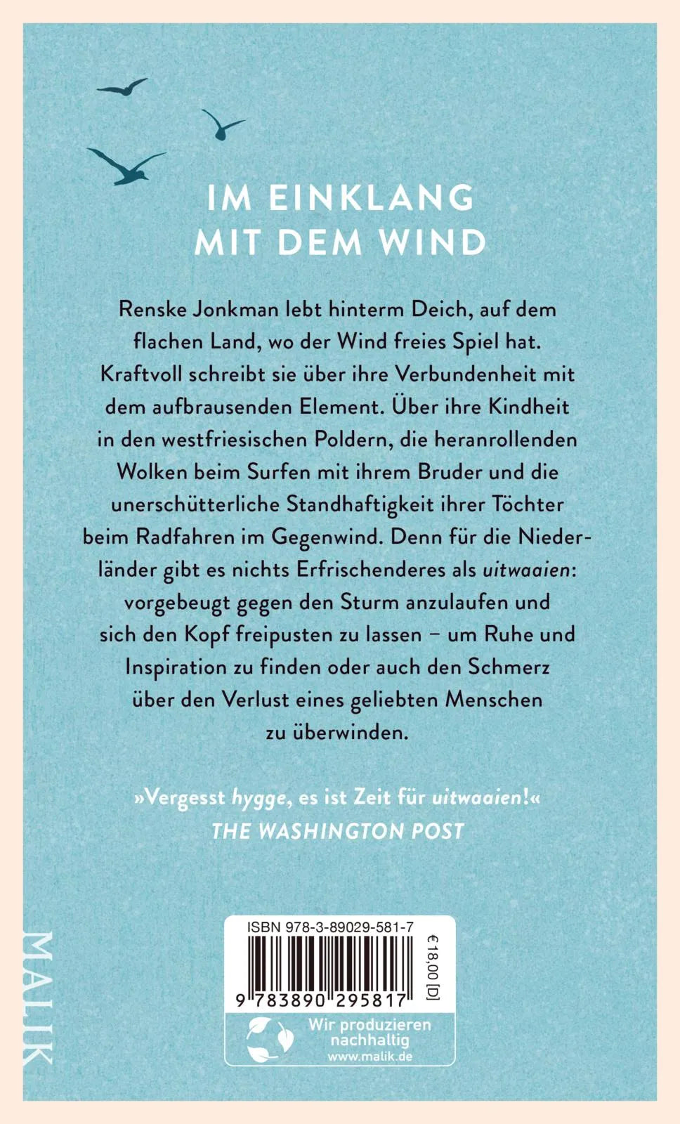 Buchrückseite von 'Vom Glück, mit dem Wind zu leben' mit Klappentext - Gebundene Ausgabe