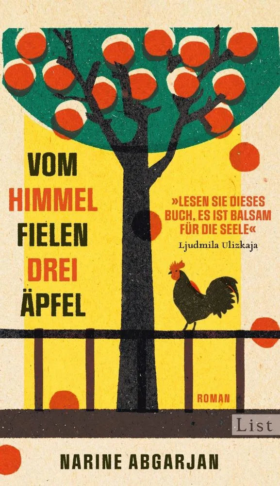 Buchrückseite von 'Vom Himmel fielen drei Äpfel' mit Klappentext - Gebundene Ausgabe