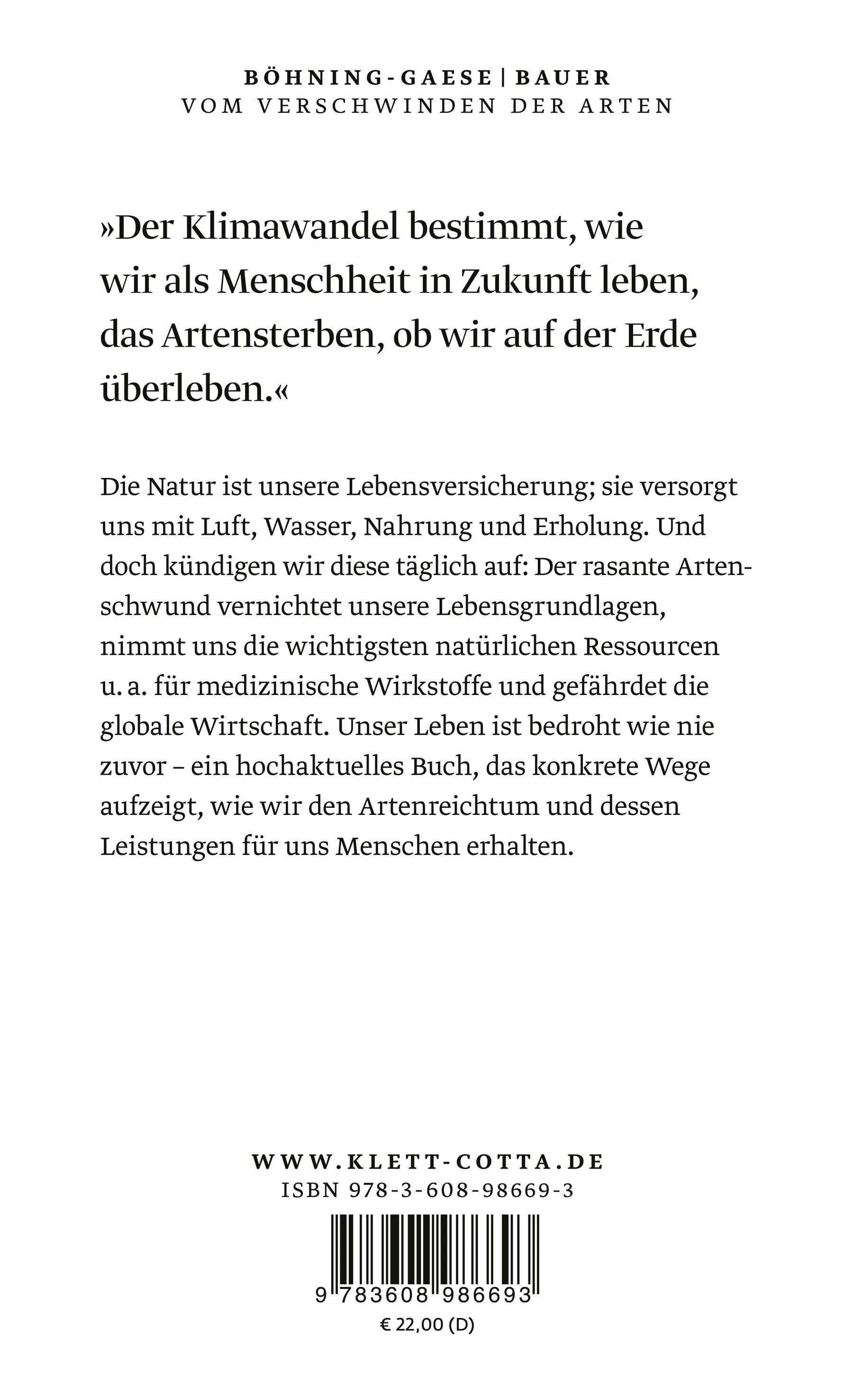 Buchrückseite von 'Vom Verschwinden der Arten' mit Klappentext - Gebundene Ausgabe
