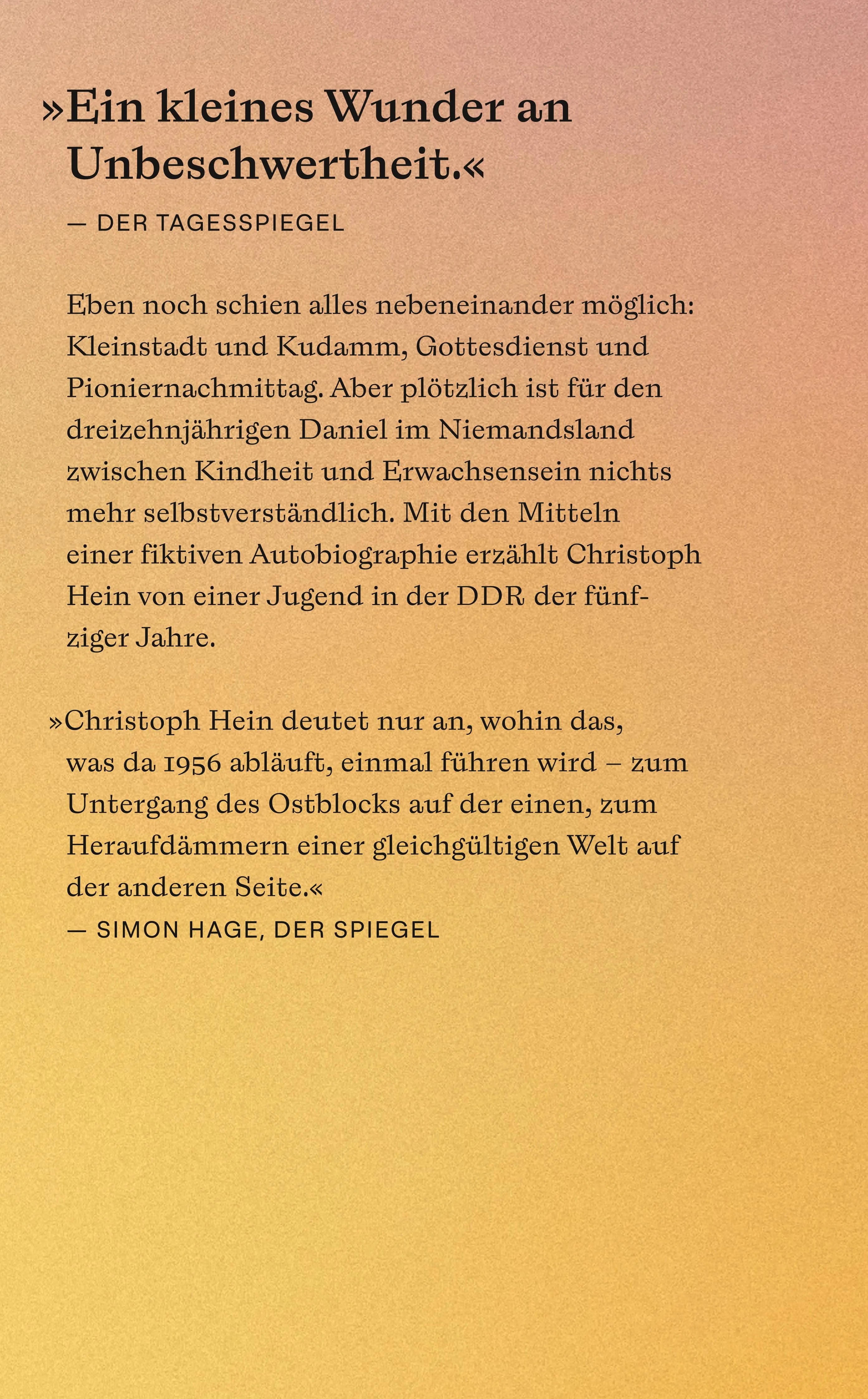 Buchrückseite von 'Von allem Anfang an' mit Klappentext - Taschenbuch
