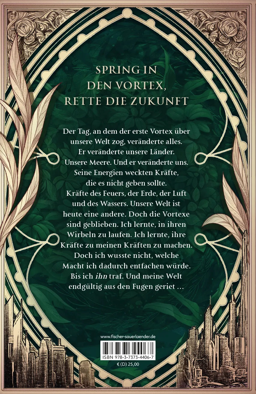 Buchrückseite von 'Vortex – Der Tag, an dem die Welt zerriss Schmuckausgabe' mit Klappentext - Gebundene Ausgabe