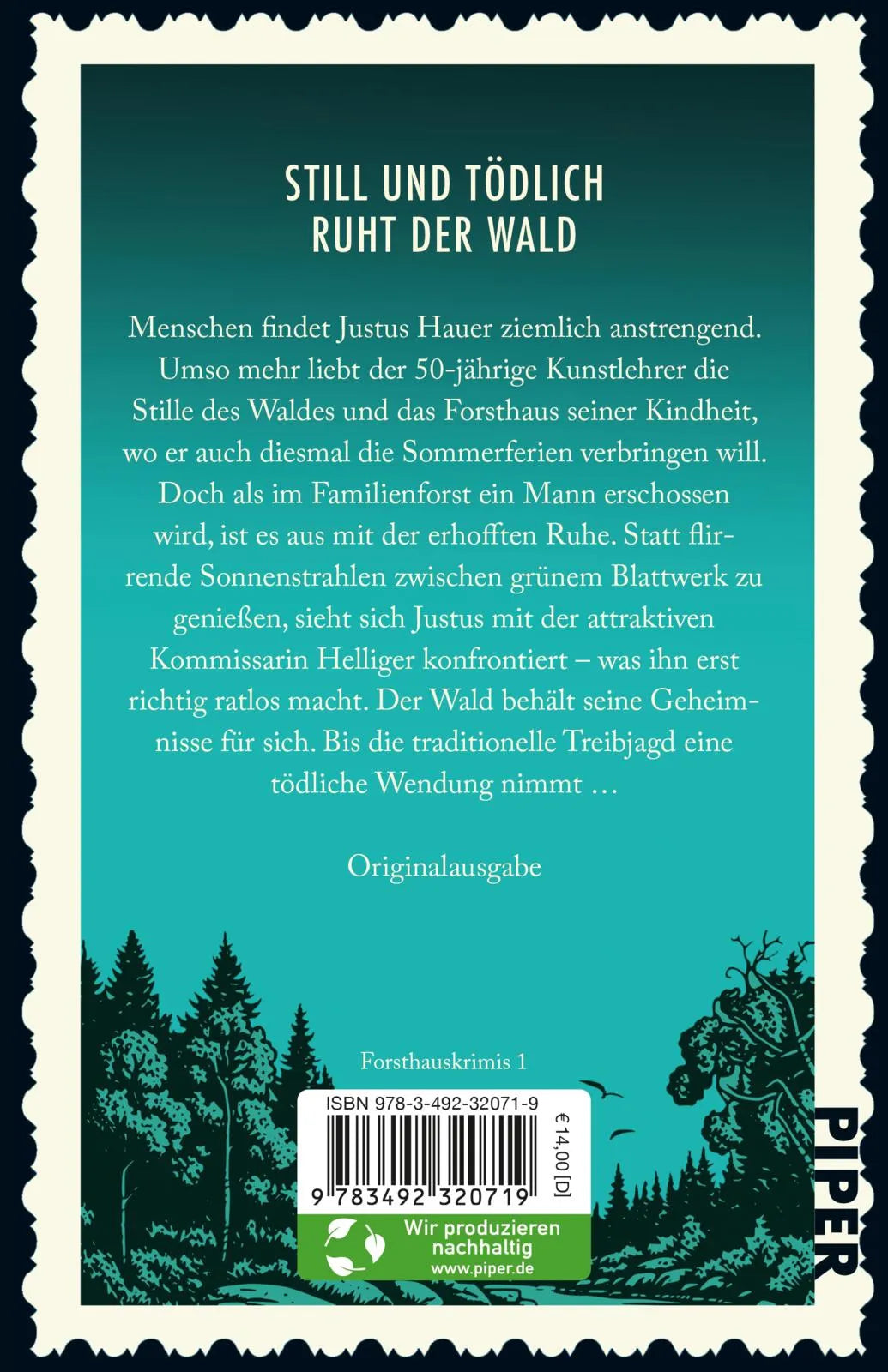 Buchrückseite von 'Waldesdunkel' mit Klappentext - Taschenbuch