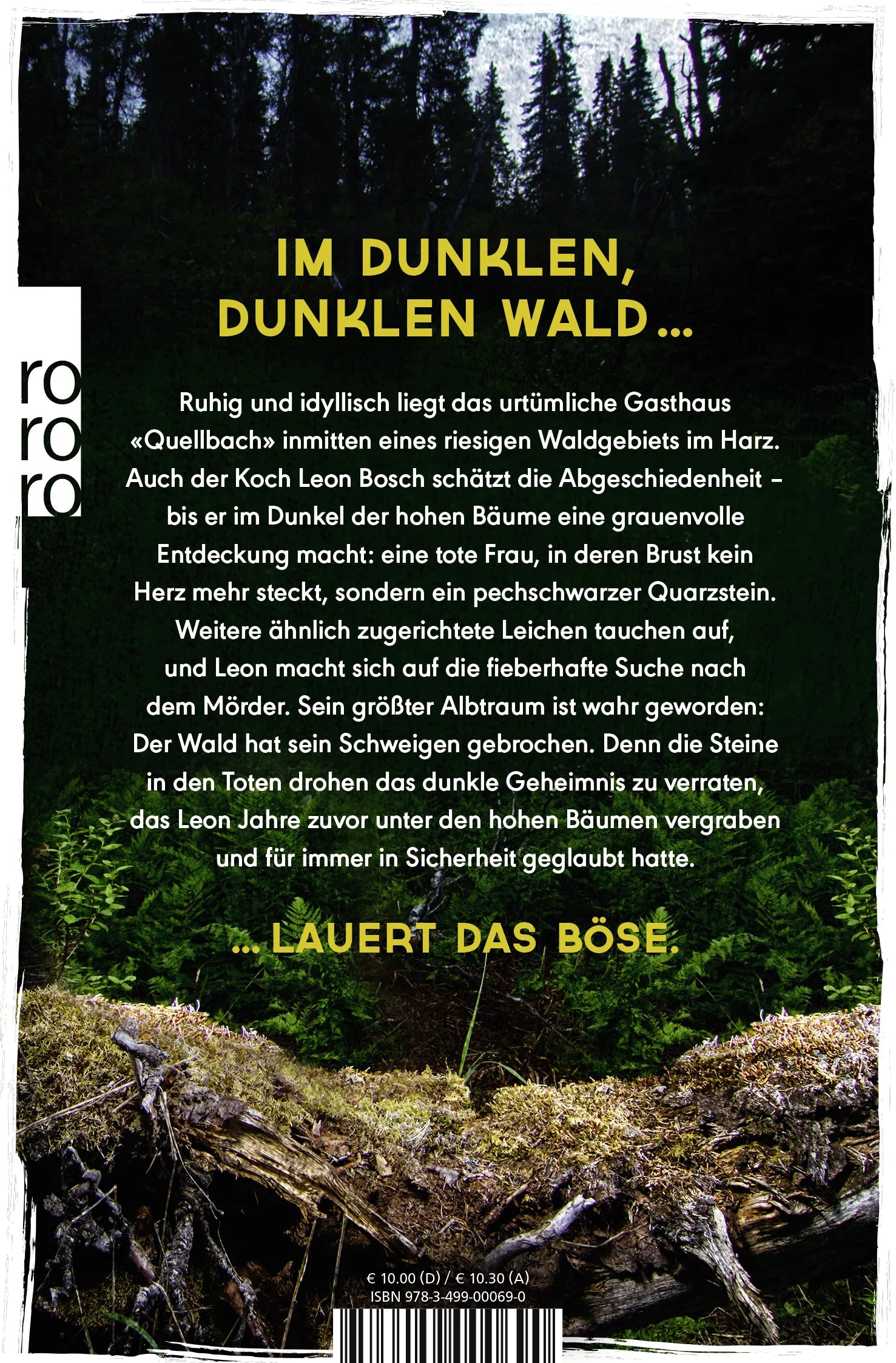 Buchrückseite von 'Waldesgrab' mit Klappentext - Taschenbuch