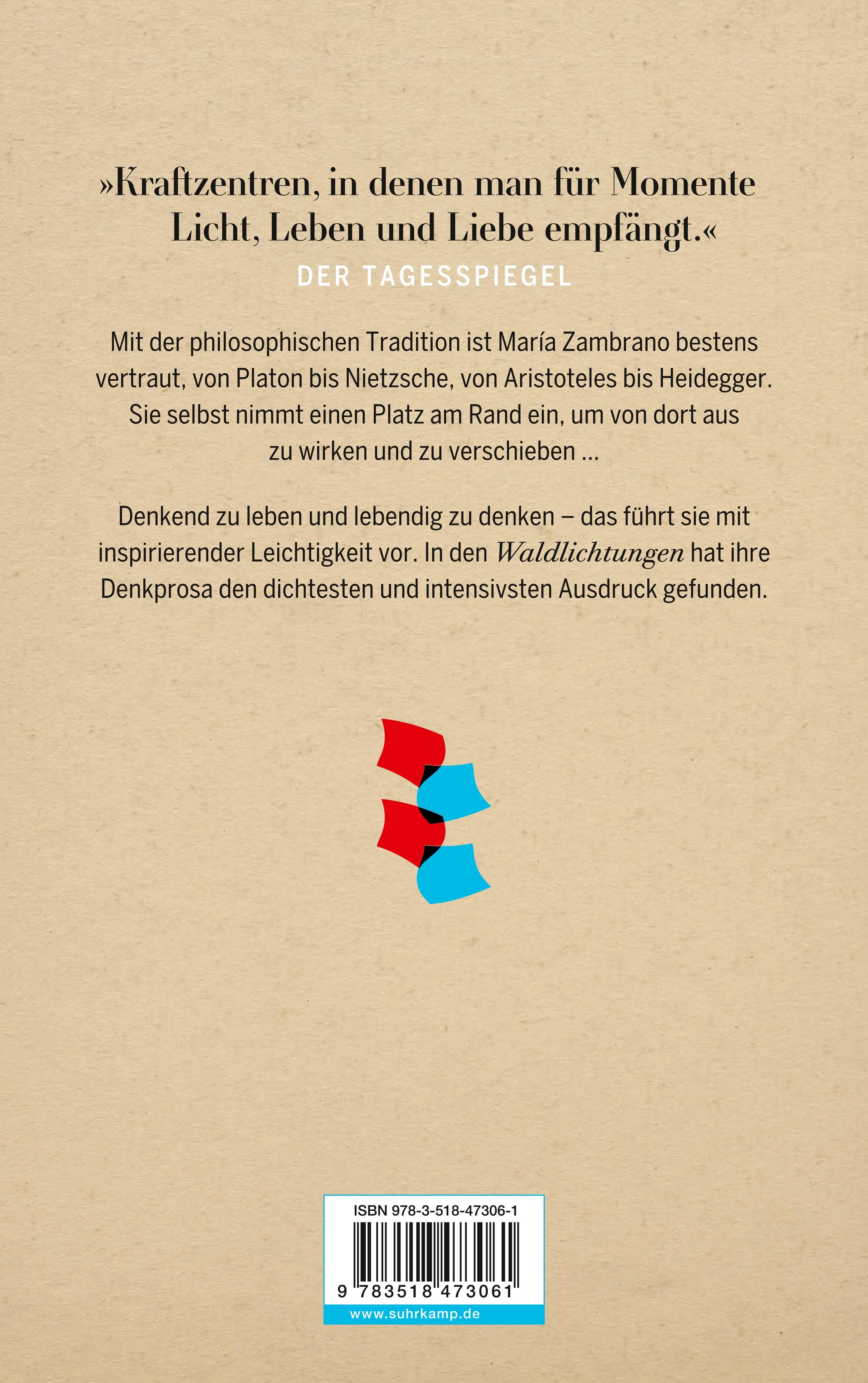 Buchrückseite von 'Waldlichtungen' mit Klappentext - Taschenbuch