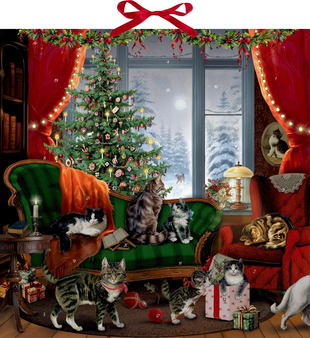 Adventskalender: Wand-Adventskalender – Katzen am Fenster