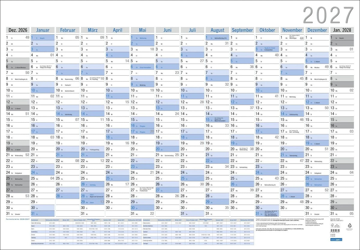 Wandkalender: Wandplaner Neutral 2027