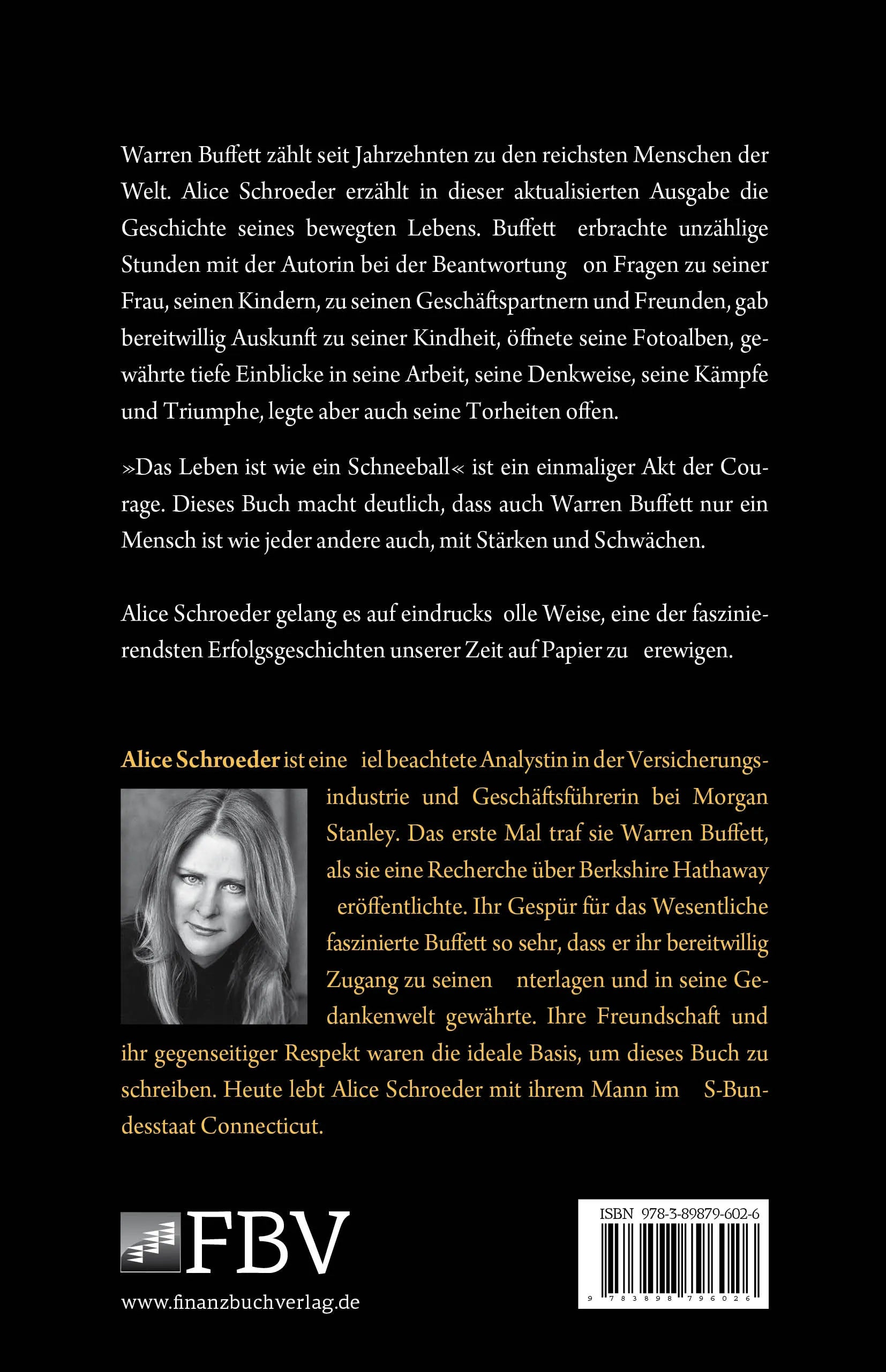 Buchrückseite von 'Warren Buffett - Das Leben ist wie ein Schneeball' mit Klappentext - Taschenbuch