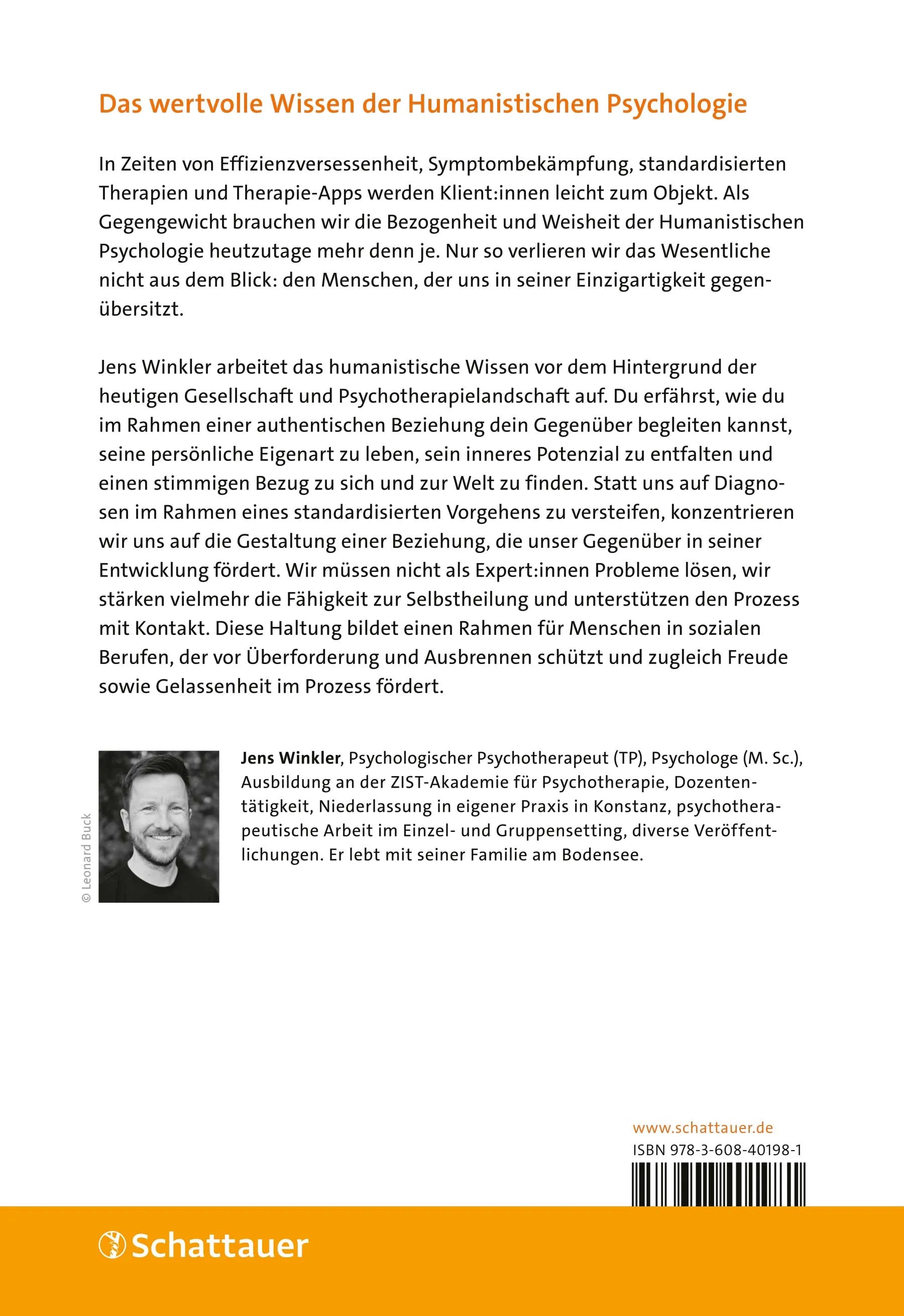 Buchrückseite von 'Warum wir gerade jetzt Humanistische Psychotherapie brauchen!' mit Klappentext - Paperback