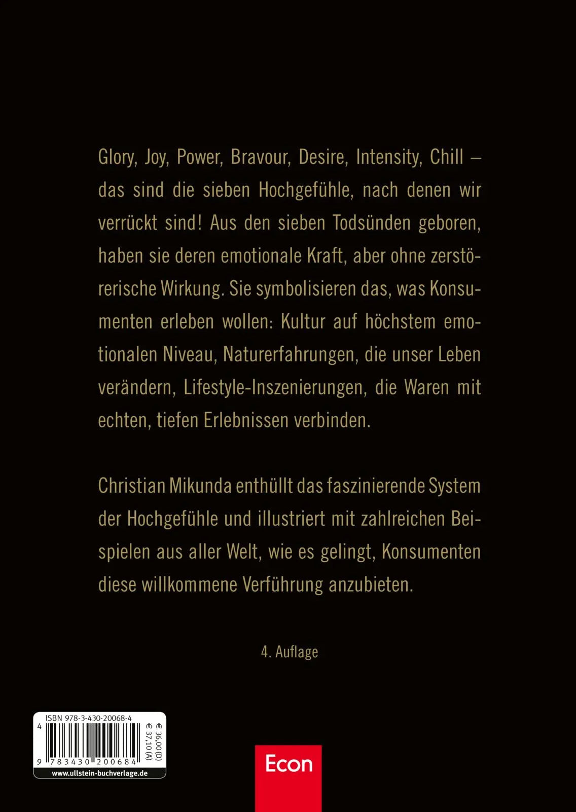 Buchrückseite von 'Warum wir uns Gefühle kaufen' mit Klappentext - Gebundene Ausgabe