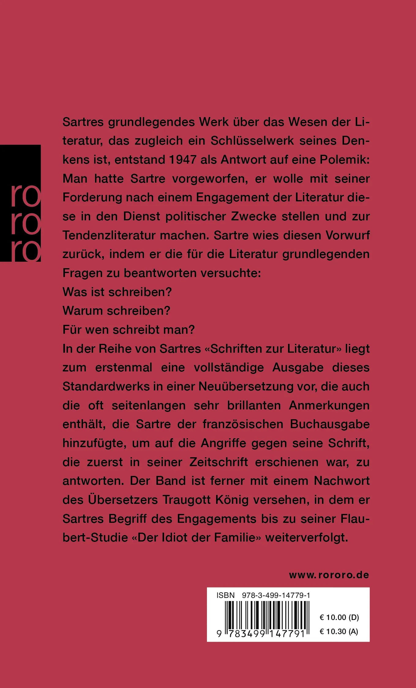 Buchrückseite von 'Was ist Literatur?' mit Klappentext - Taschenbuch