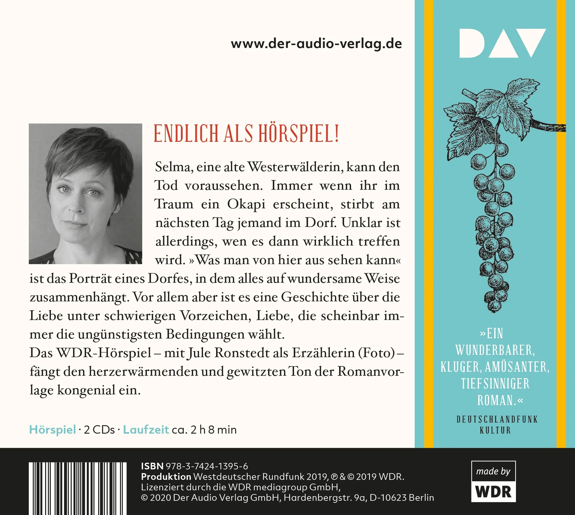 Buchrückseite von 'Was man von hier aus sehen kann' mit Klappentext - Hörbuch (CD)