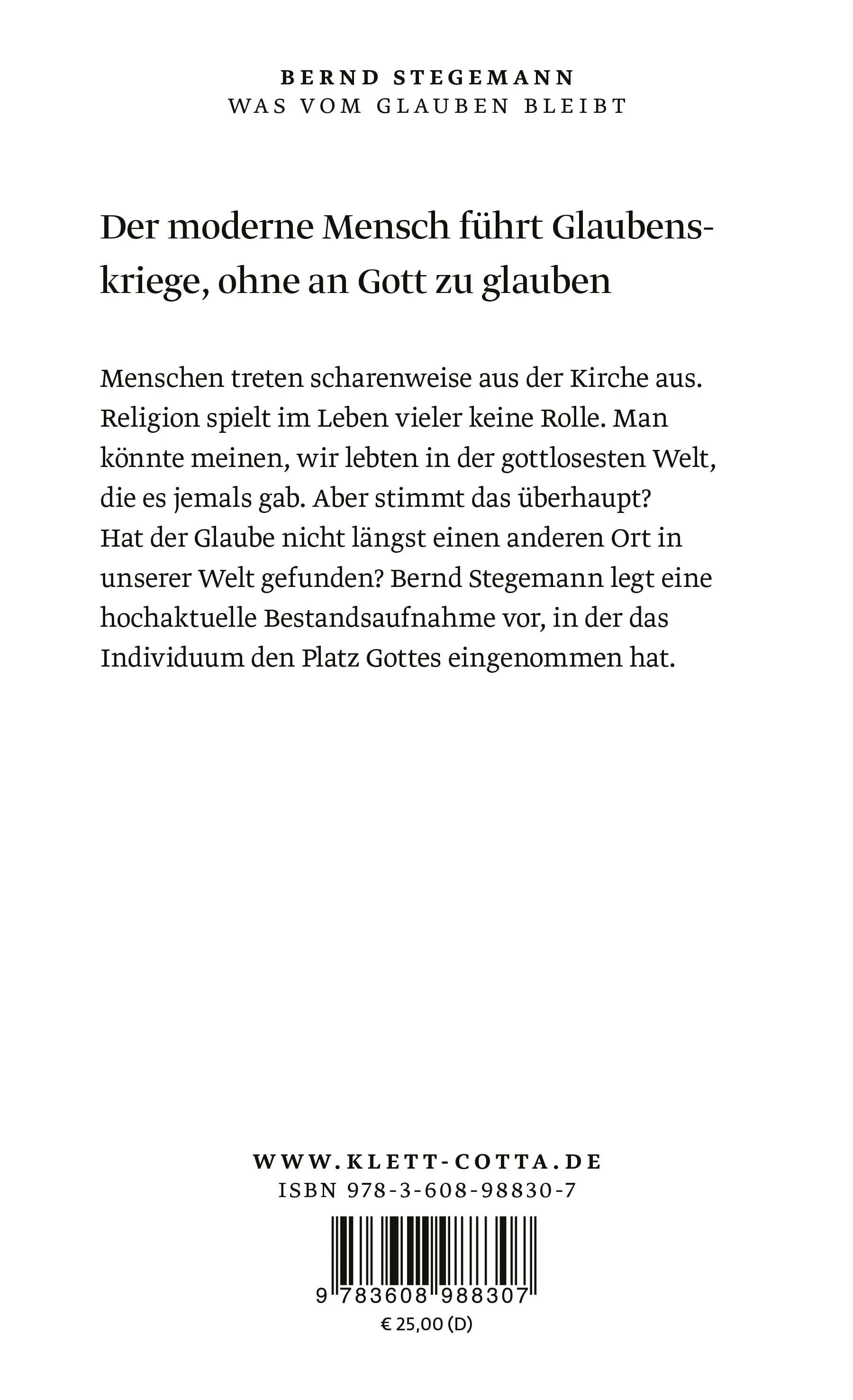 Buchrückseite von 'Was vom Glauben bleibt' mit Klappentext - Gebundene Ausgabe