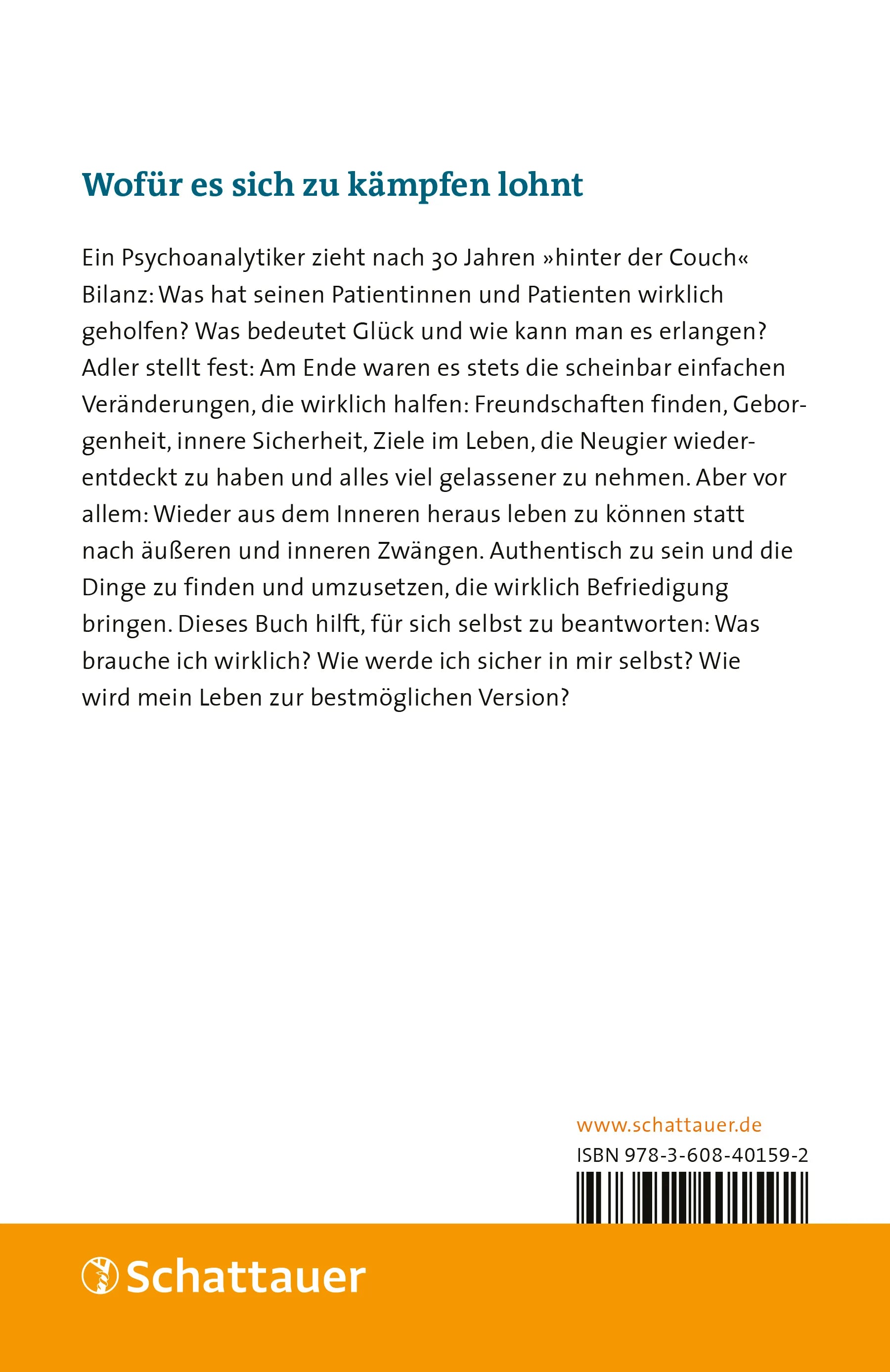 Buchrückseite von 'Was wir wirklich brauchen' mit Klappentext - Paperback