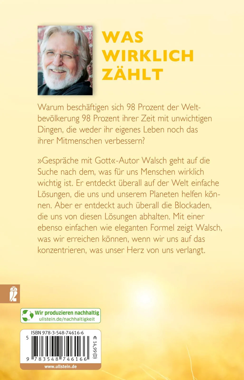 Buchrückseite von 'Was wirklich wichtig ist' mit Klappentext - Taschenbuch
