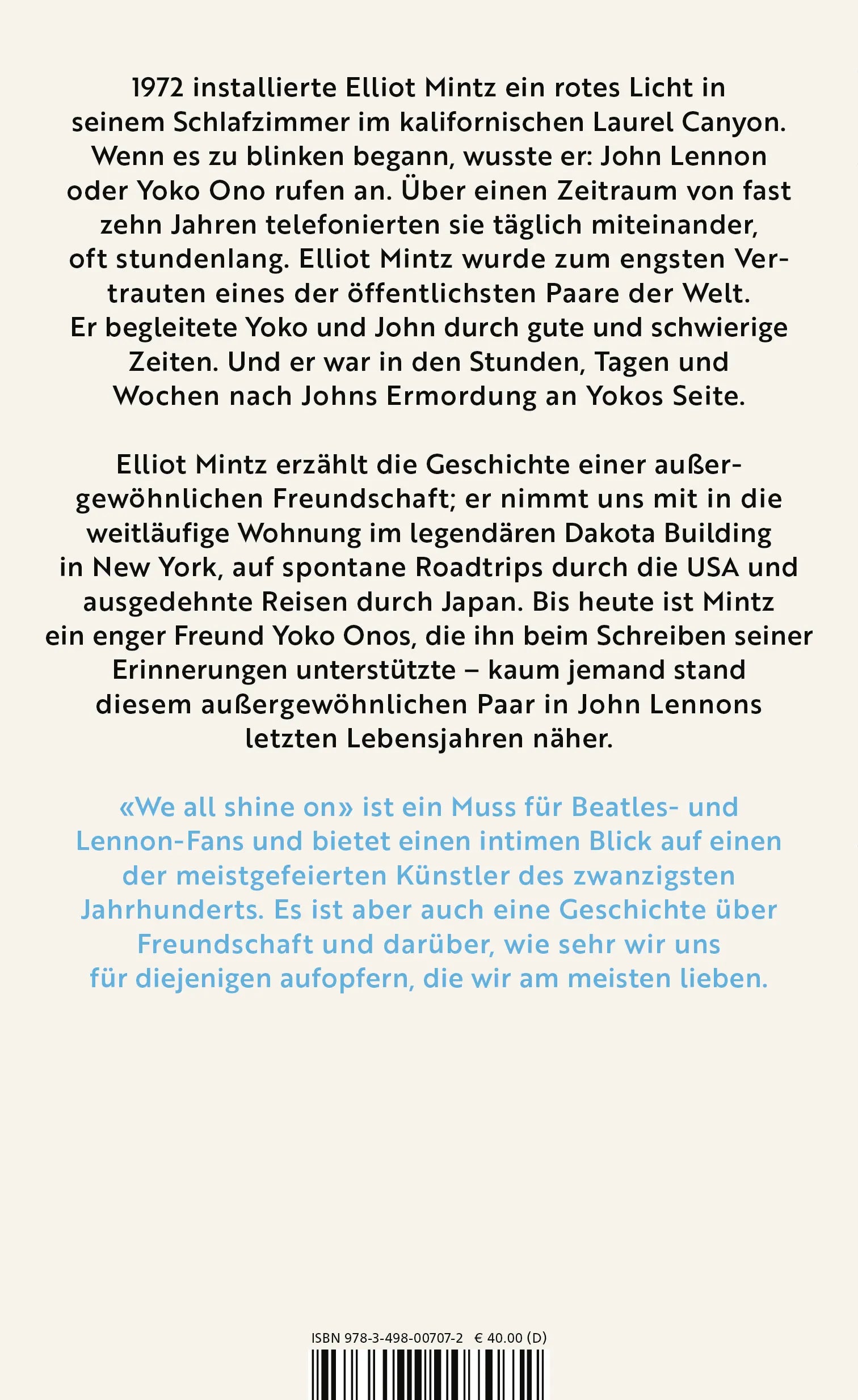 Buchrückseite von 'We all shine on' mit Klappentext - Gebundene Ausgabe