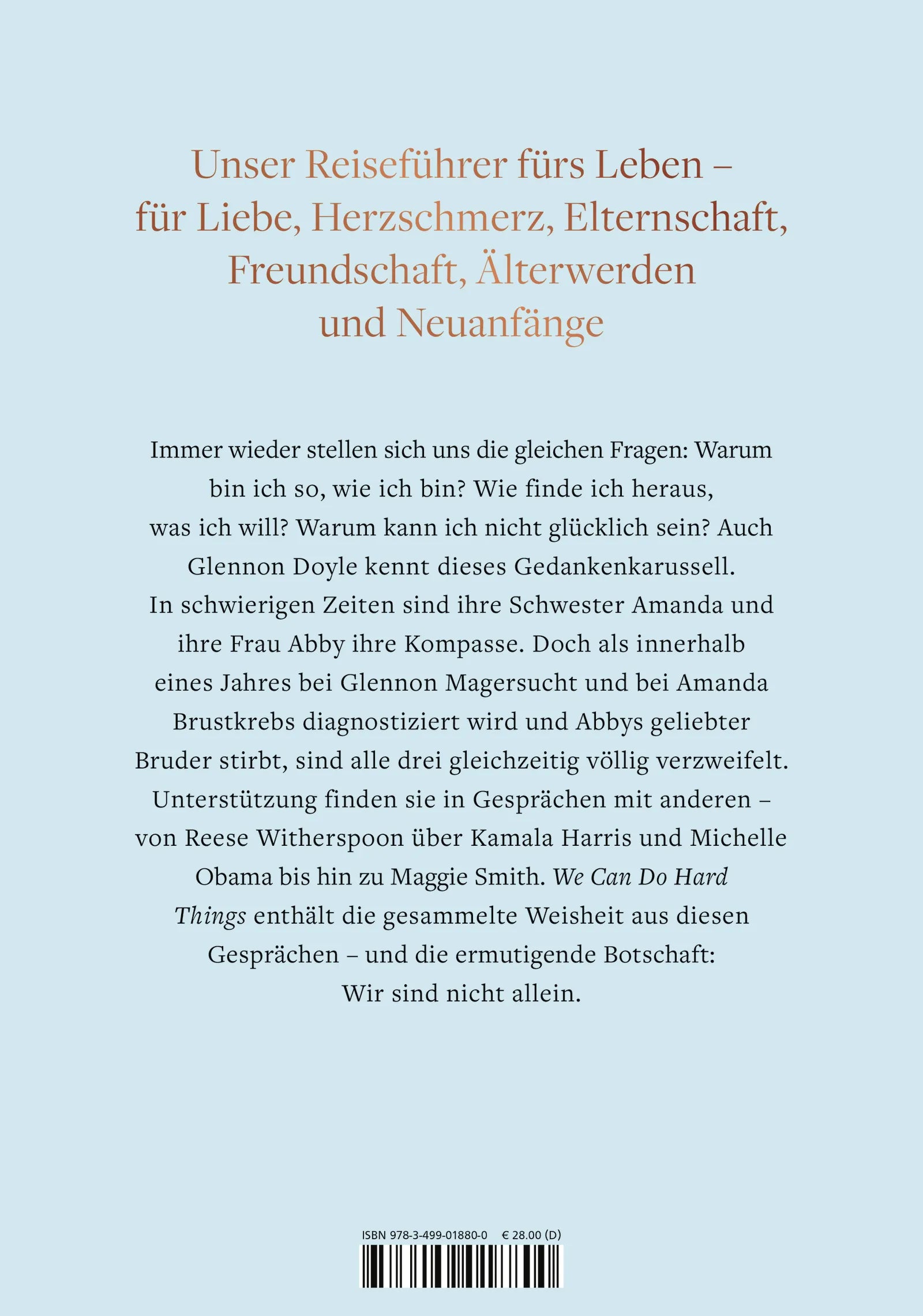 Buchrückseite von 'We Can Do Hard Things' mit Klappentext - Gebundene Ausgabe