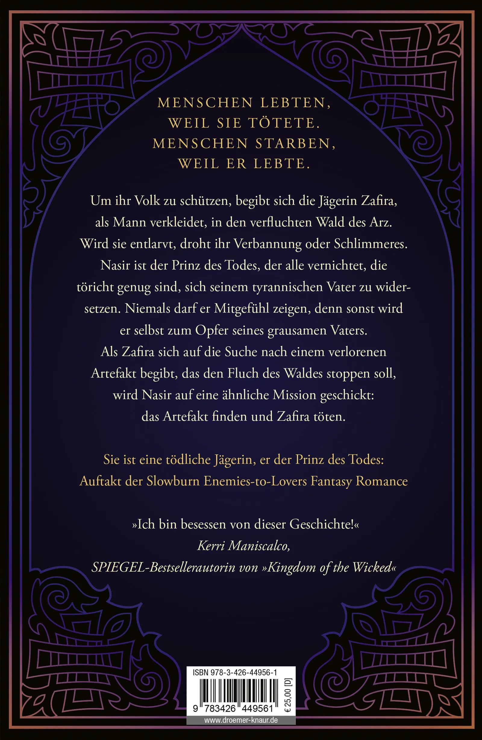Buchrückseite von 'We hunt the Flame' mit Klappentext - Gebundene Ausgabe