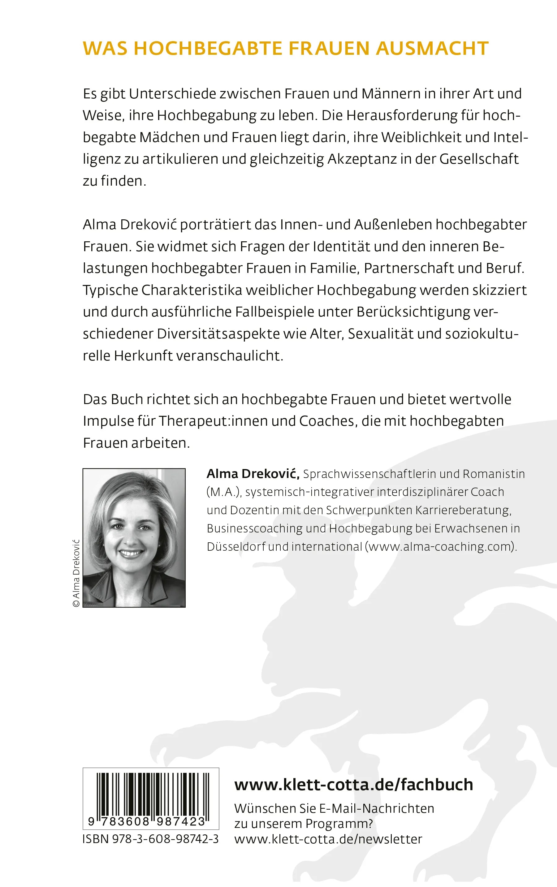 Buchrückseite von 'Weiblich, hochbegabt, unterschätzt' mit Klappentext - Paperback