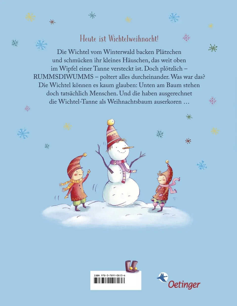 Buchrückseite von 'Weihnachten im Wichtelwald' mit Klappentext - Gebundene Ausgabe