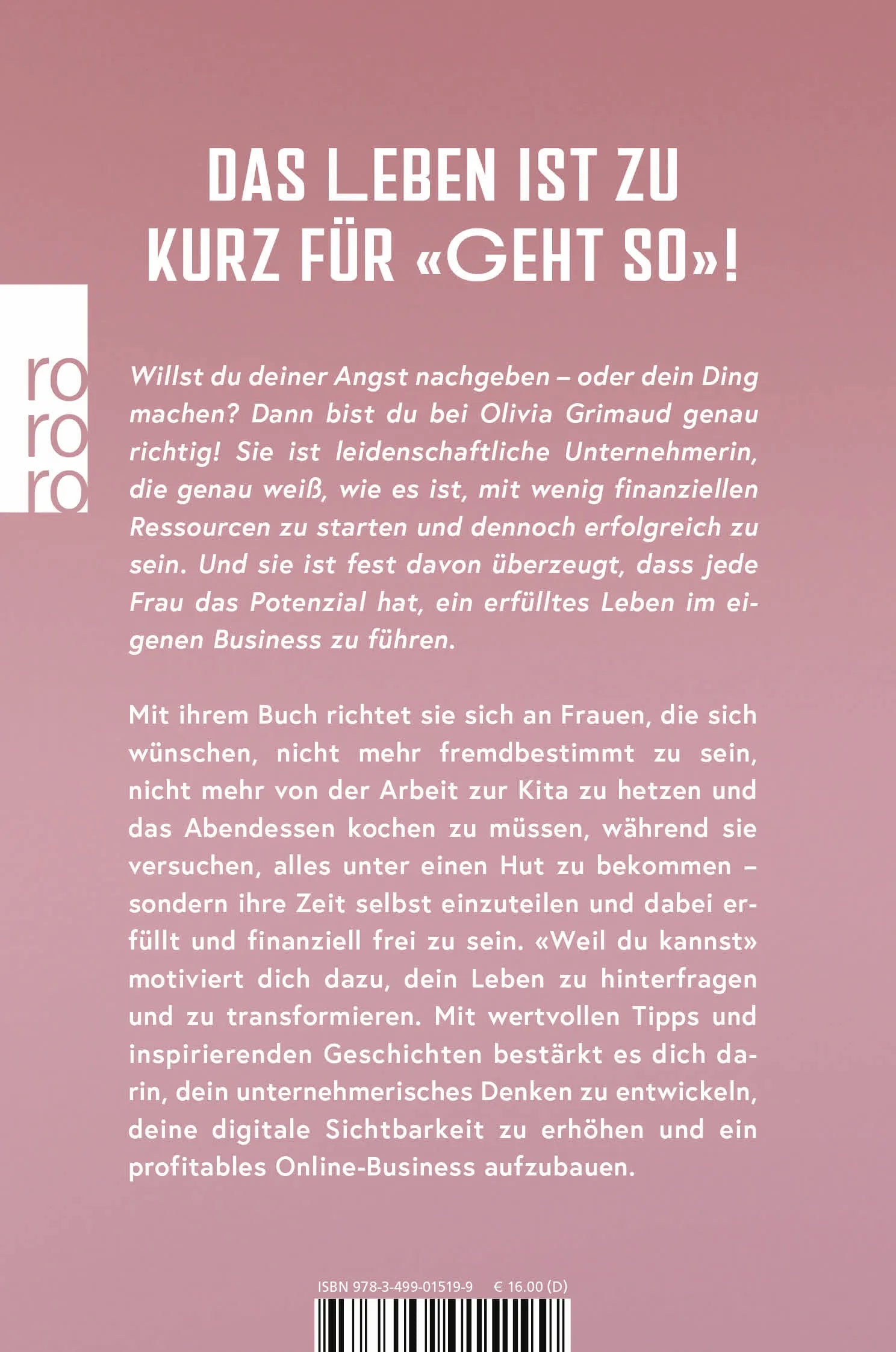 Buchrückseite von 'Weil du kannst' mit Klappentext - Taschenbuch