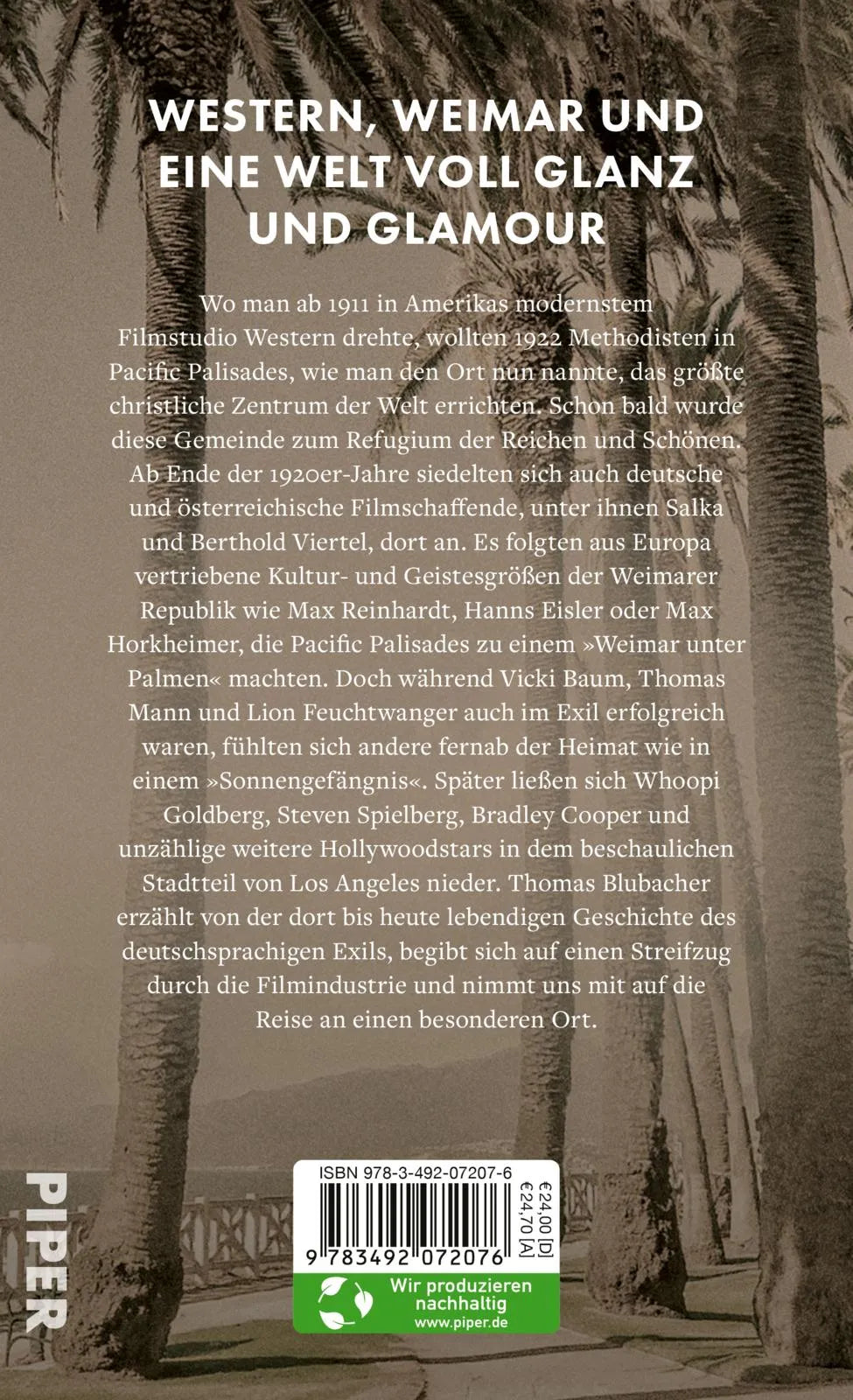 Buchrückseite von 'Weimar unter Palmen – Pacific Palisades' mit Klappentext - Gebundene Ausgabe