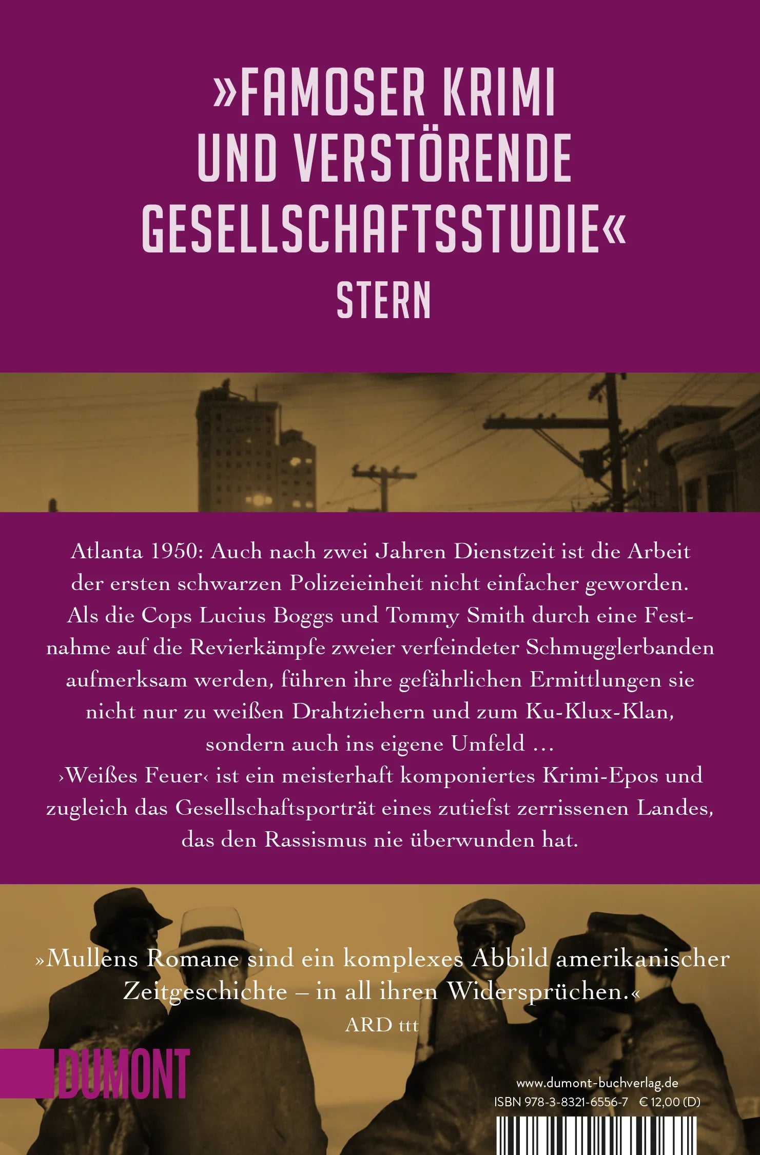 Buchrückseite von 'Weißes Feuer' mit Klappentext - Taschenbuch