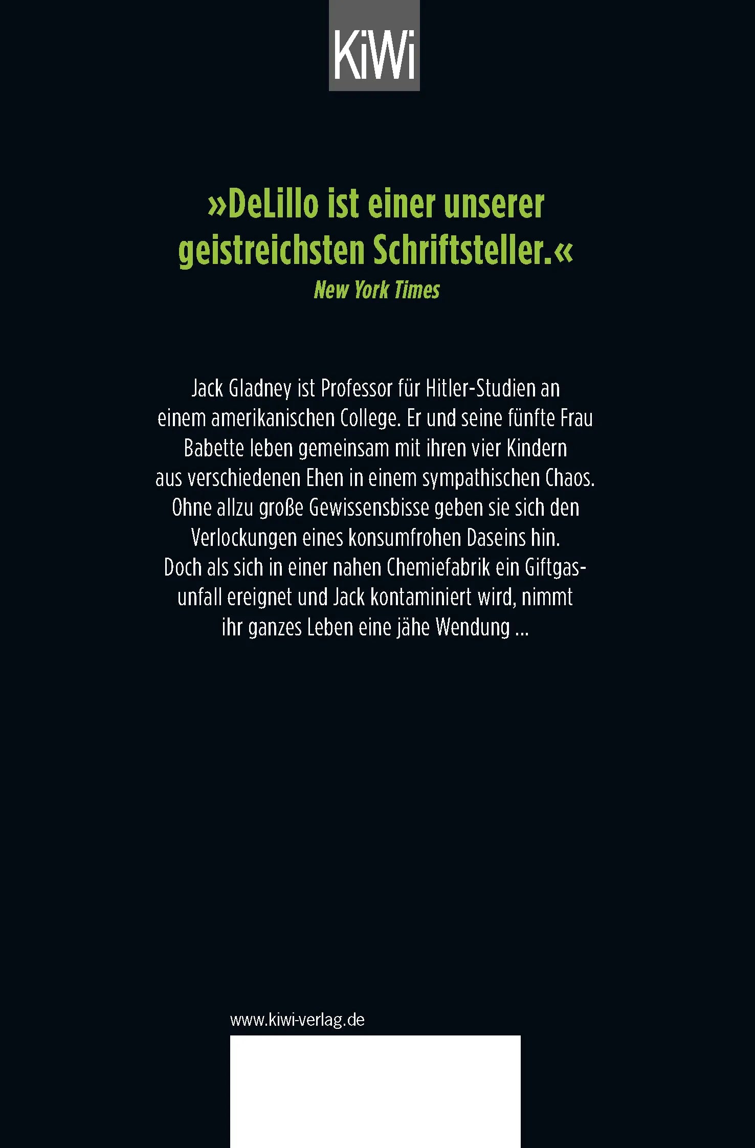 Buchrückseite von 'Weißes Rauschen' mit Klappentext - Taschenbuch