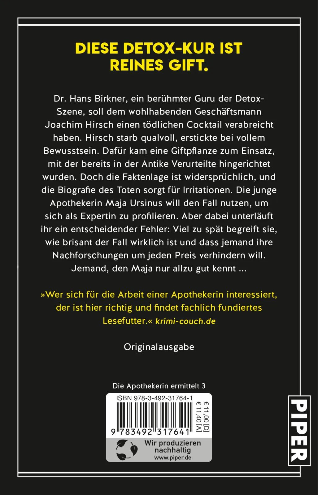 Buchrückseite von 'Weißes Teufelskraut' mit Klappentext - Taschenbuch