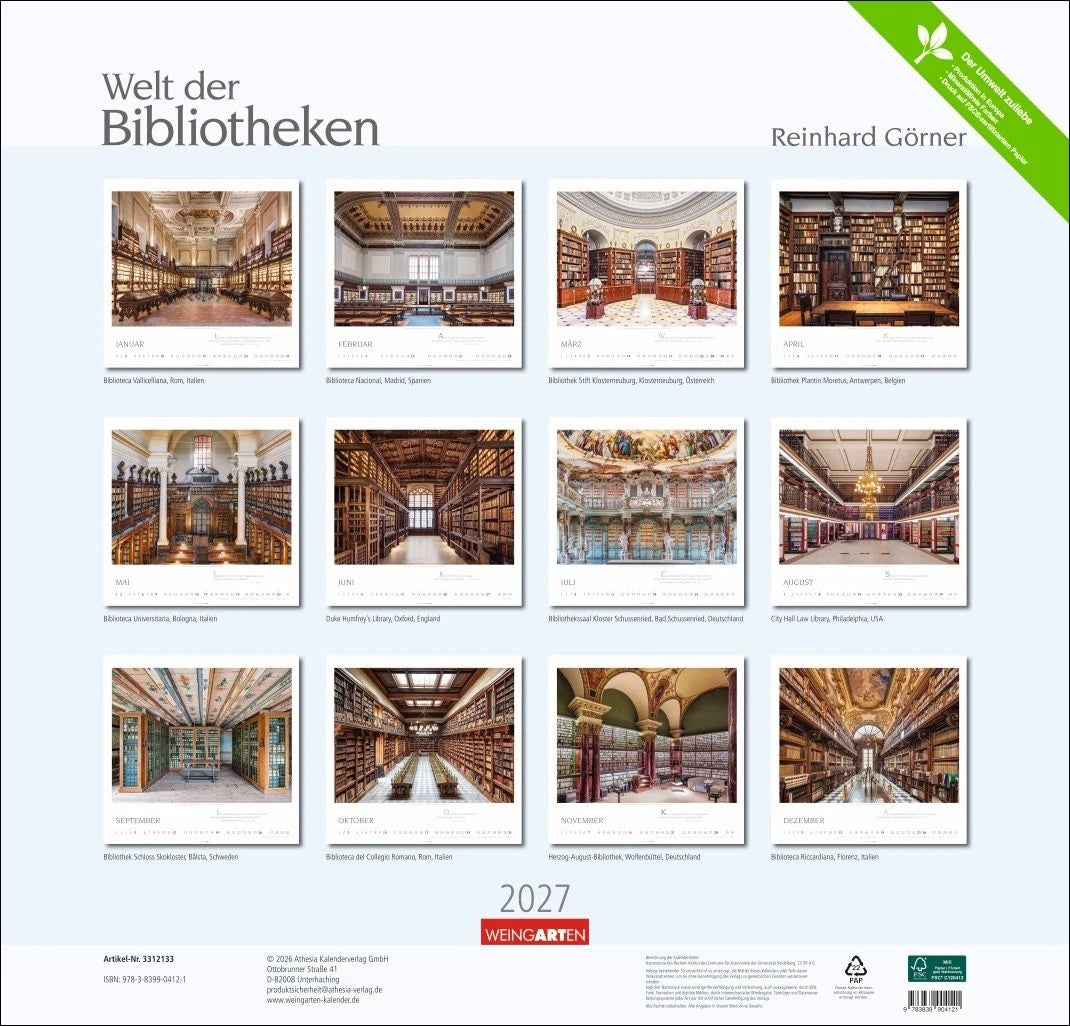 Welt der Bibliotheken Kalender 2027 – Ansicht