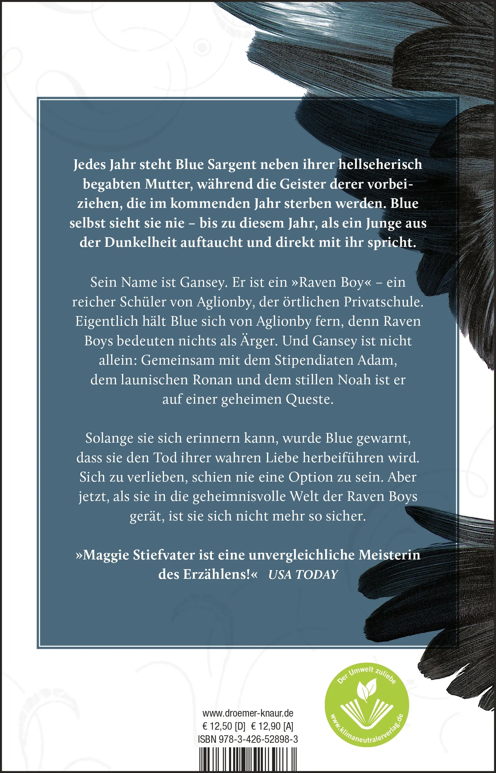 Buchrückseite von 'Wen der Rabe ruft' mit Klappentext - Taschenbuch
