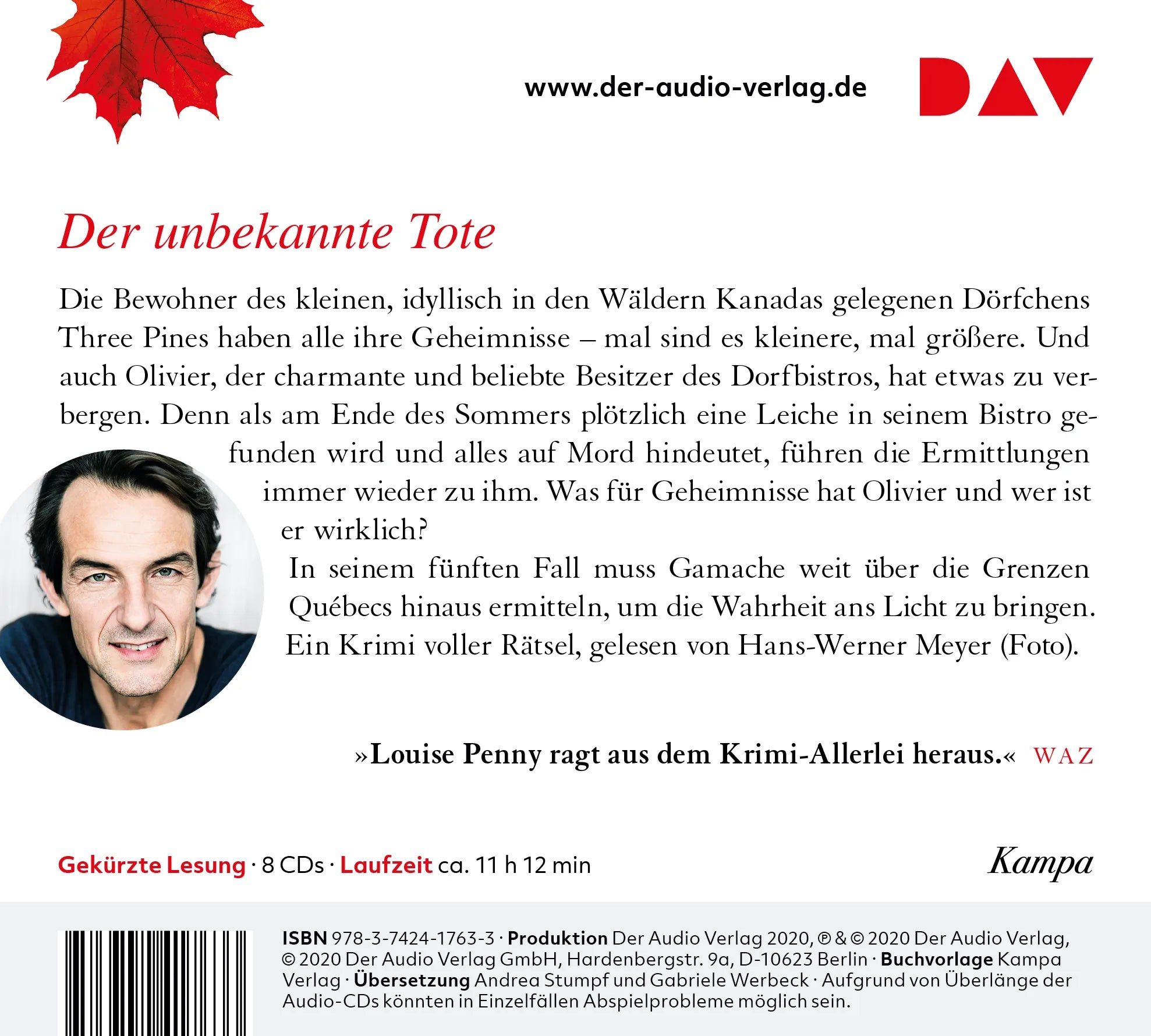 Buchrückseite von 'Wenn die Blätter sich rot färben. Der fünfte Fall für Gamache' mit Klappentext - Hörbuch (CD)