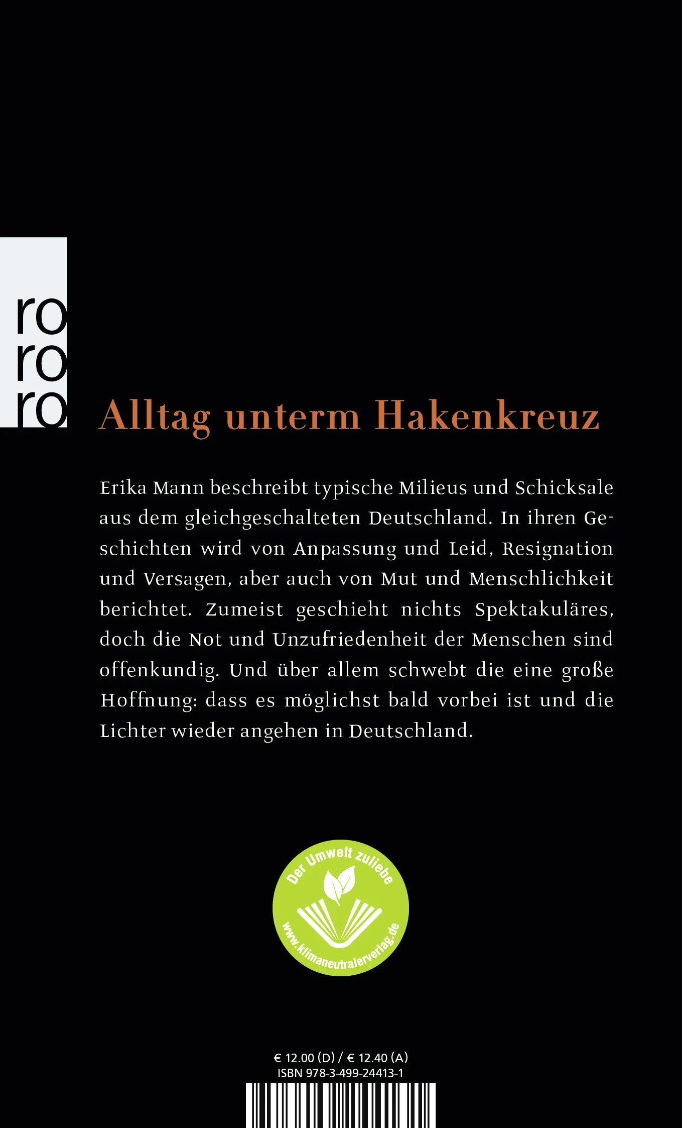 Buchrückseite von 'Wenn die Lichter ausgehen' mit Klappentext - Taschenbuch