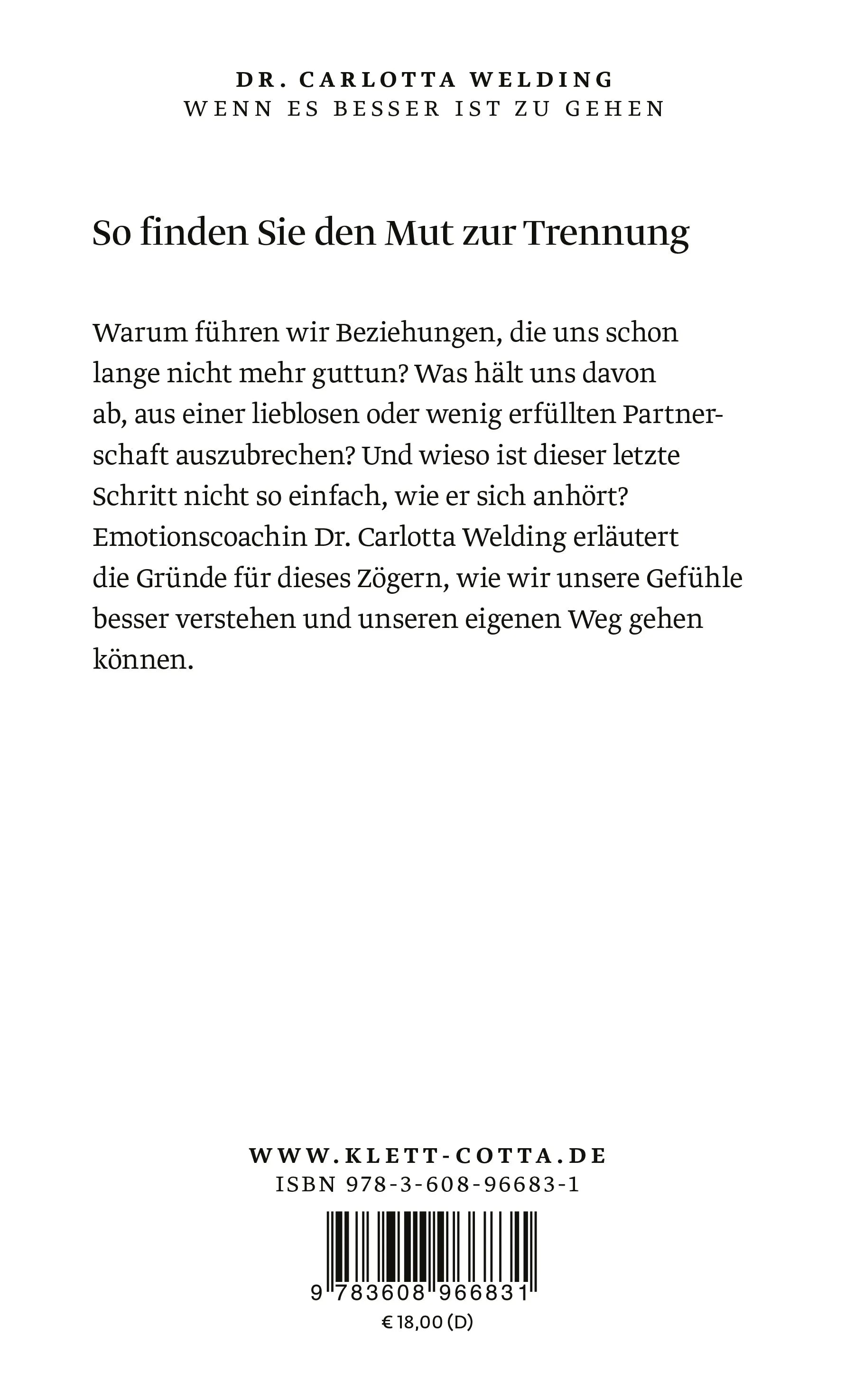 Buchrückseite von 'Wenn es besser ist zu gehen' mit Klappentext - Paperback