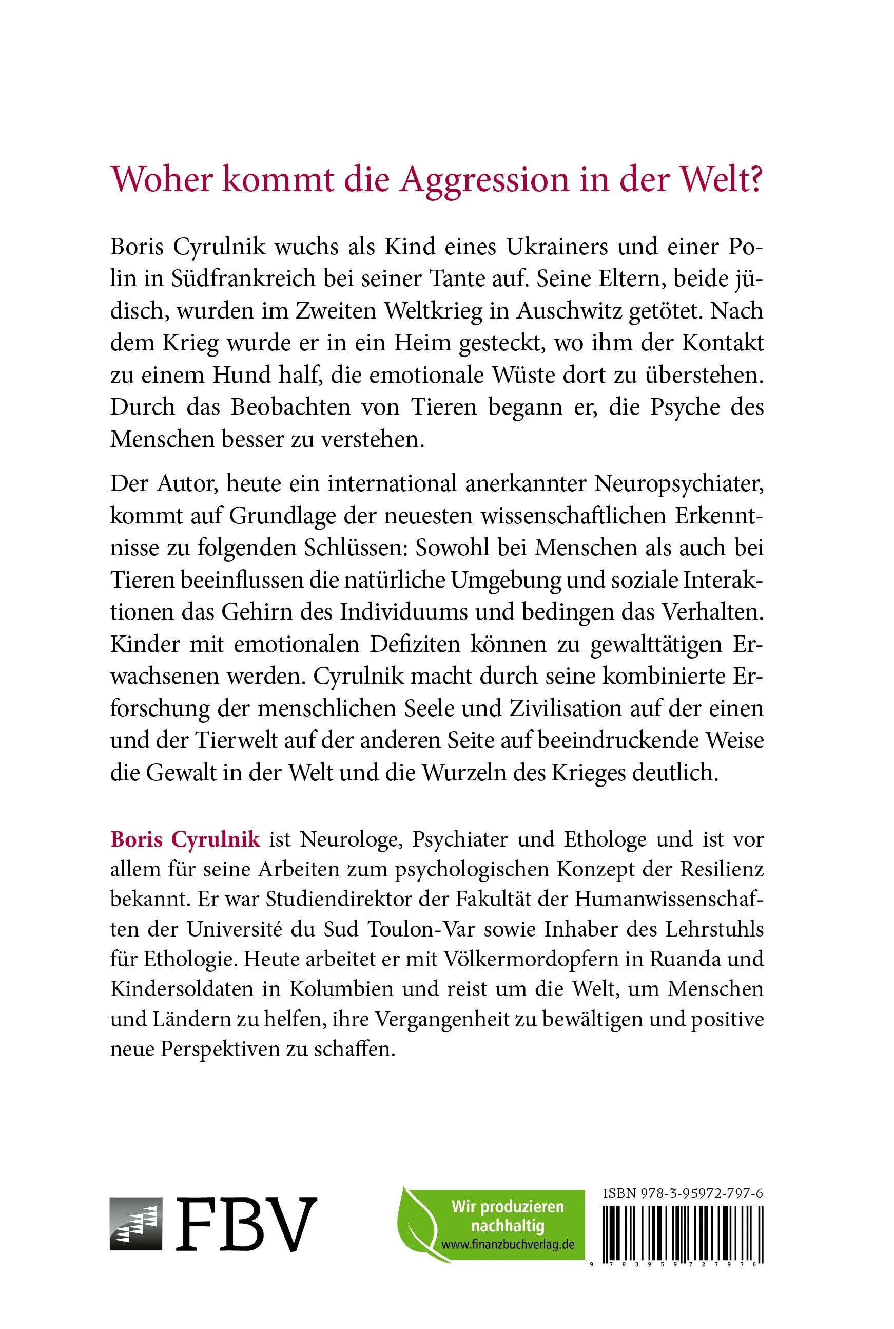 Buchrückseite von 'Wenn Tiere kämpfen und Menschen Kriege führen' mit Klappentext - Gebundene Ausgabe