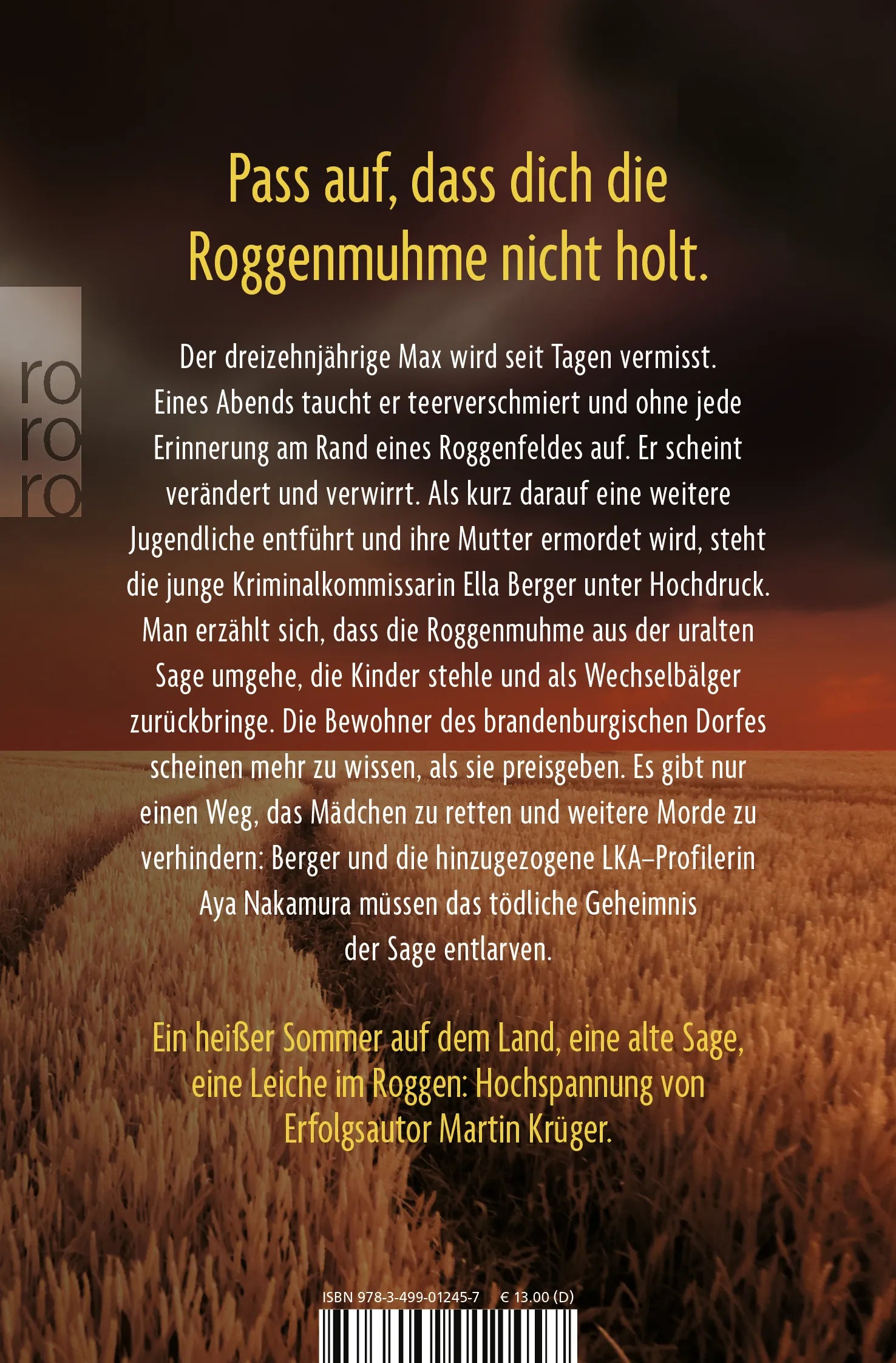 Buchrückseite von 'Wer Angst sät' mit Klappentext - Taschenbuch